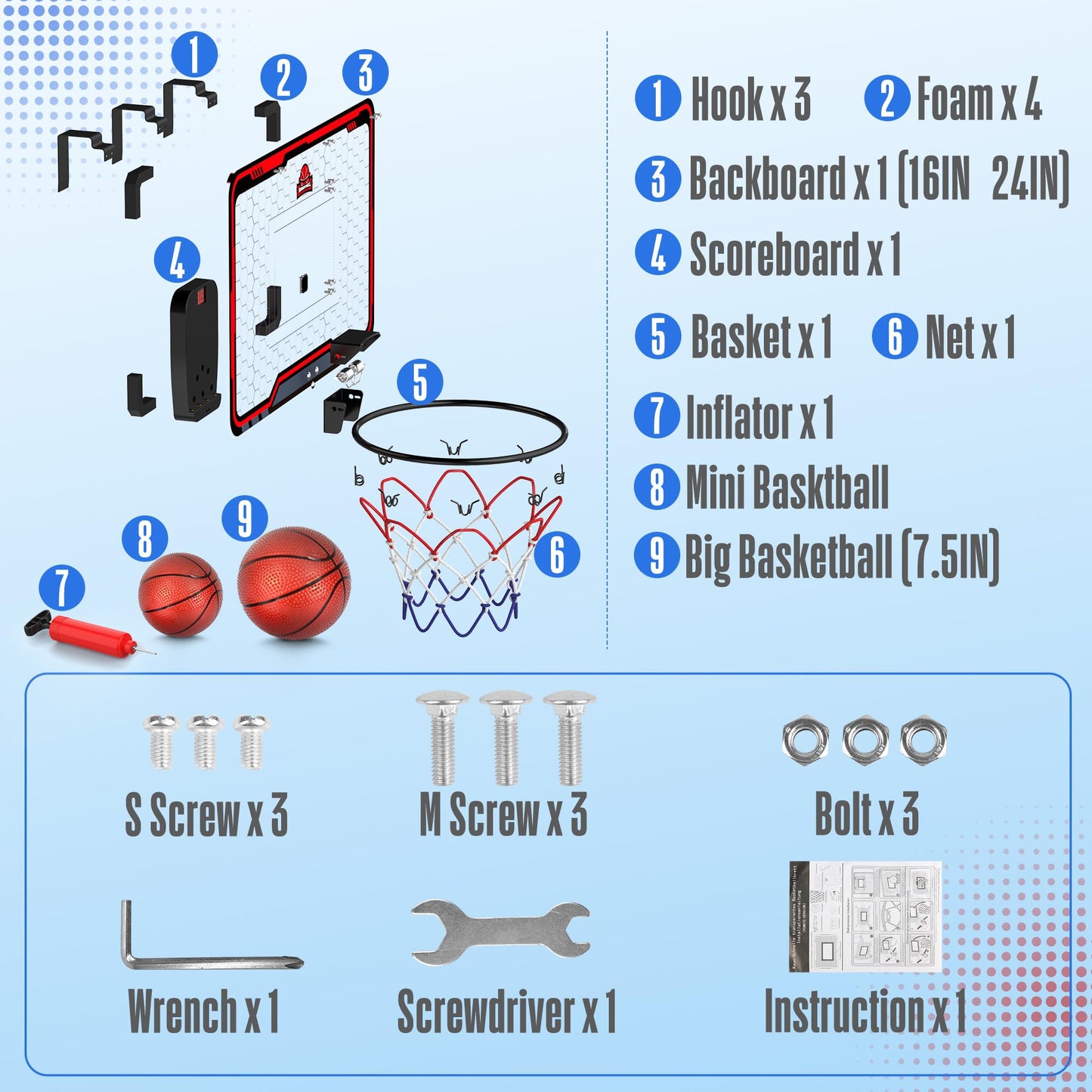 HopeRock Large Indoor Basketball Hoop for Kids and Adults, 24 X 16 Inch Over The Door Basketball Hoops with Electronic Scoreboard, Birthday Toys Gifts for Teen Boys Girls