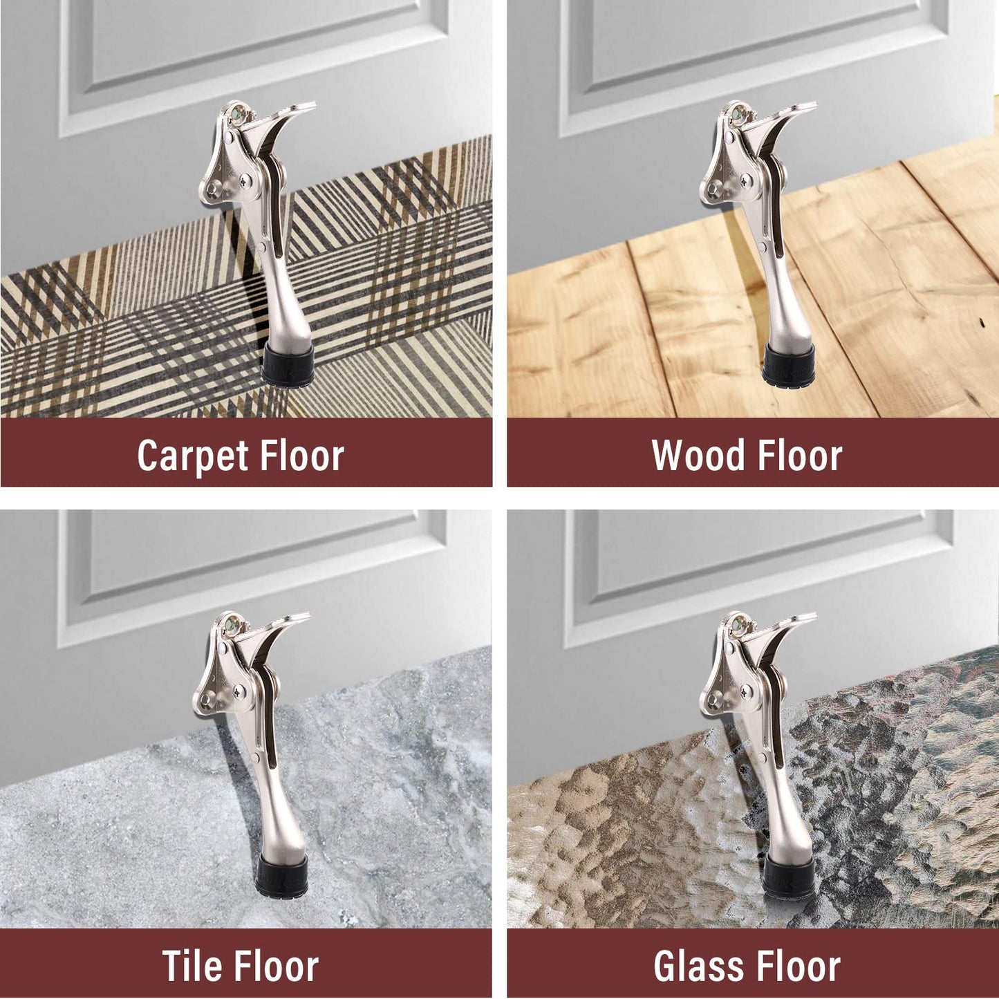 12 Pieces Heavy Duty Door Stoppers 5.35 Inches Kickdown Adjustable Kick Down Door Stop for Bottom Easy Pedal with Rubber Tips Commercial