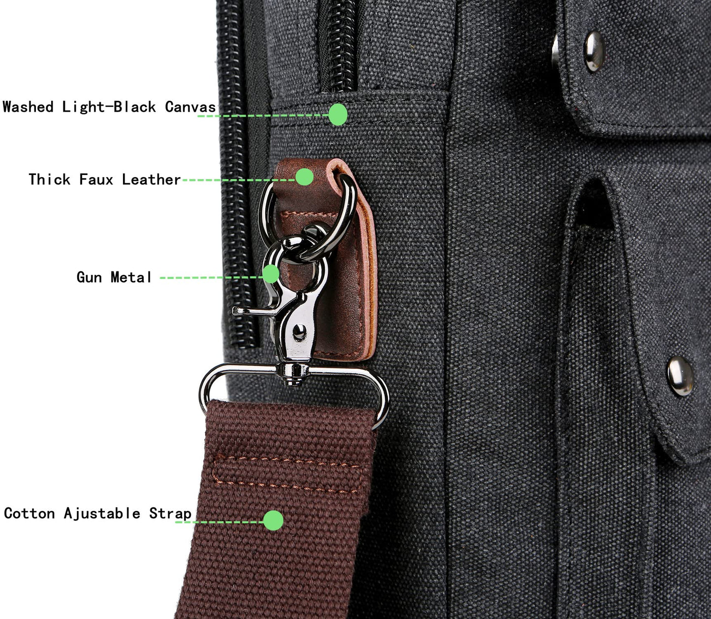 Stylish 17 inch Canvas Laptop Bag Messenger Bag Briefcase Vintage Crossbody Shoulder Bag Military Satchel for Men BC-07 (Light Black)
