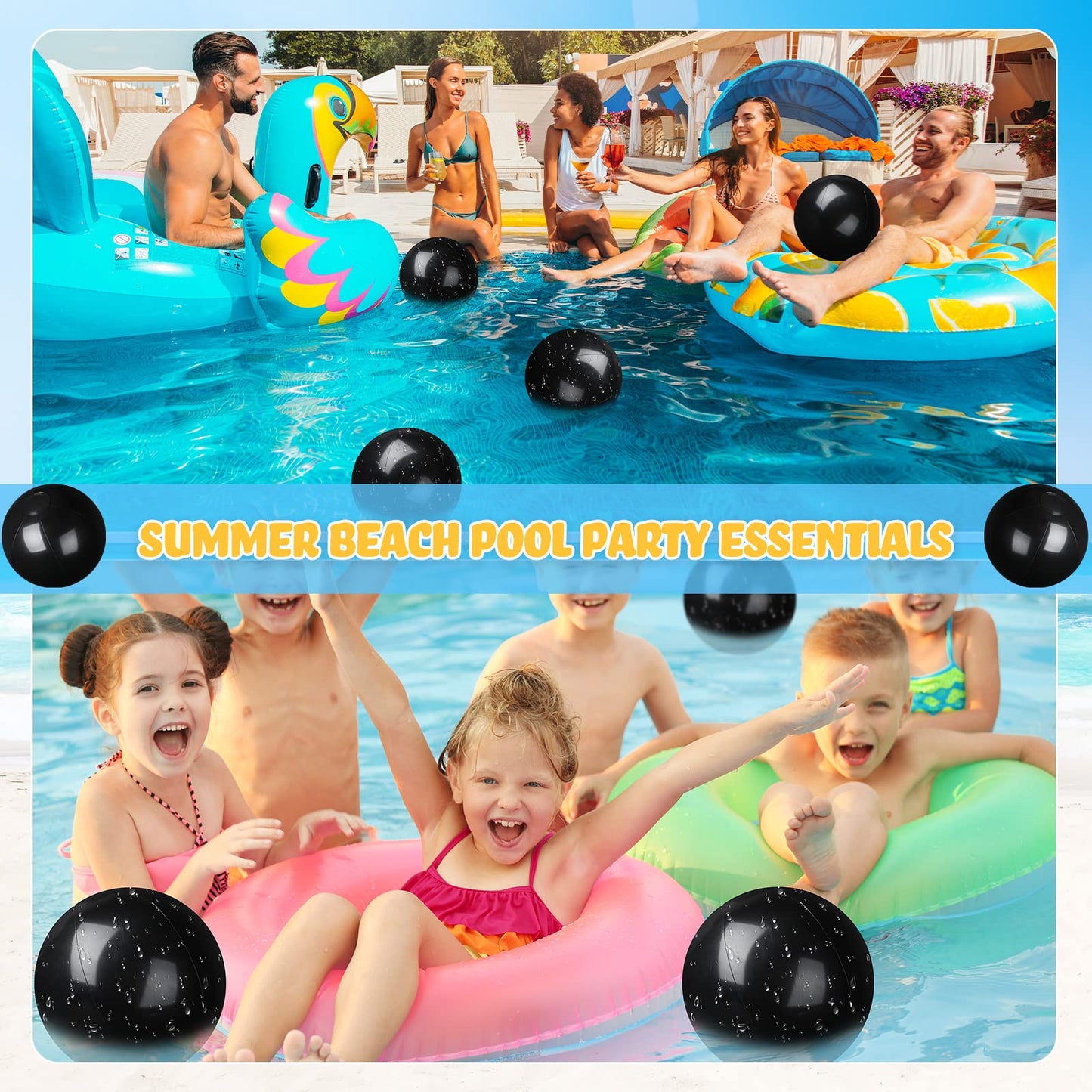 12 Pcs Beach Ball Inflatable Beach Balls Large Inflatable Ball Floating Ball for Swimming Pool Party Favors Outdoor Activities Summer Birthday Party Supplies (Black,20 Inch)