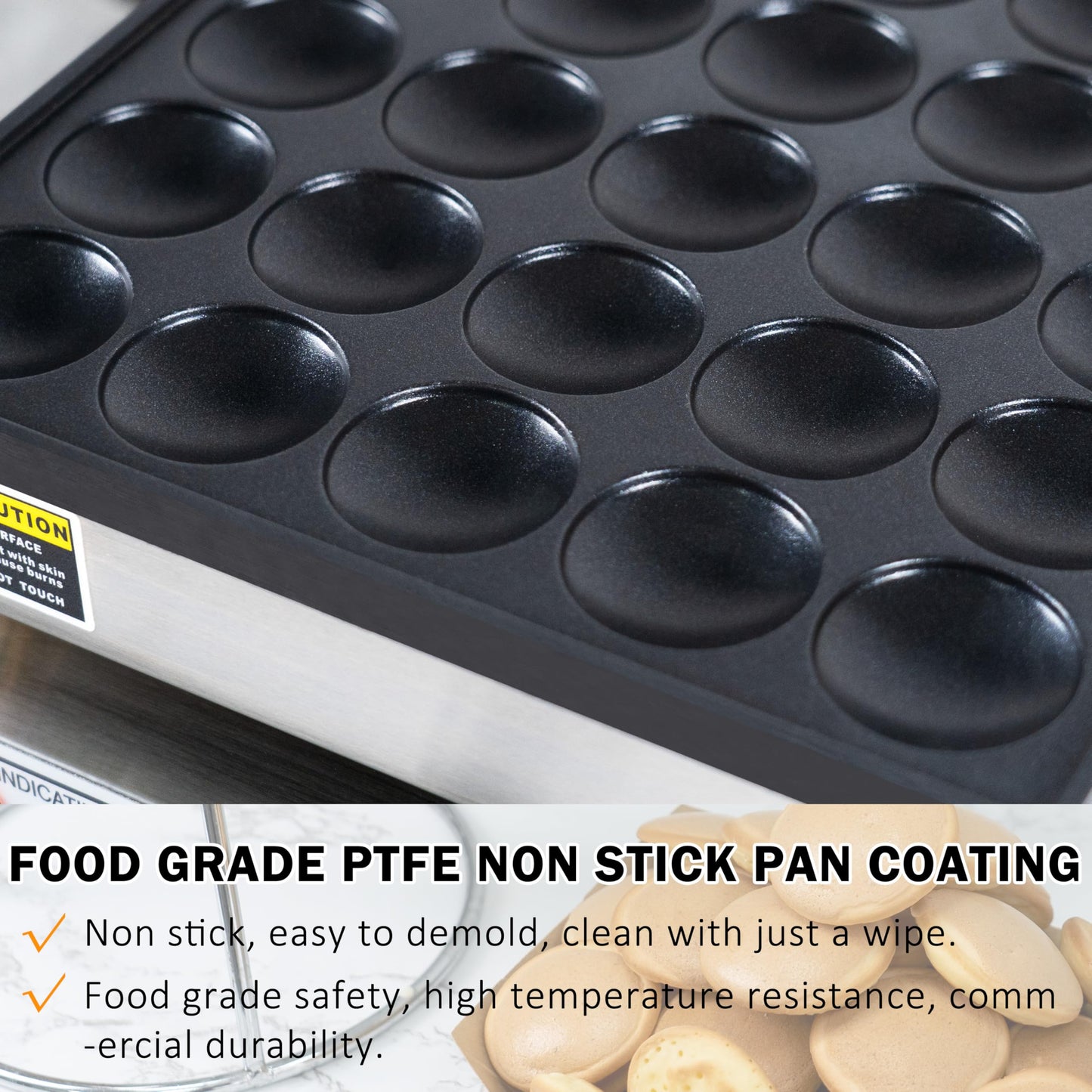 Mini Pancake Maker, 25-Cup Commercial Dutch Pancake Machine, 950W Non-Stick Electric Poffertjes Maker with Temp & Timer for Restaurant, Food Truck, Breakfast Shop