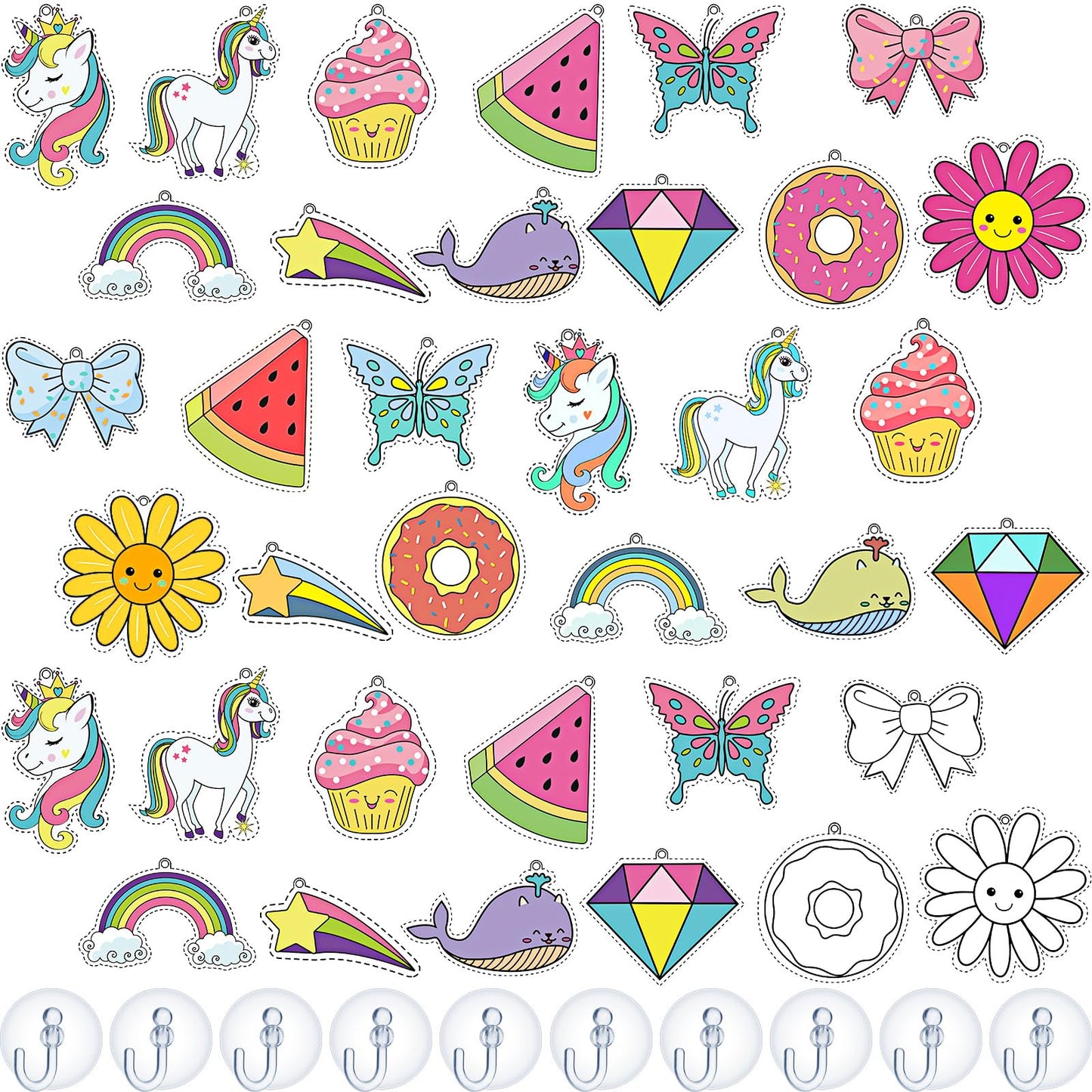 Jenaai 72 Pcs Window Art Suncatcher Kits for Kids Suncatcher Paint Window Paint Suncatcher Craft with 24 Suction Cups for Ornament Painting Kids Classroom Gift Party Activities Project (Unicorn)