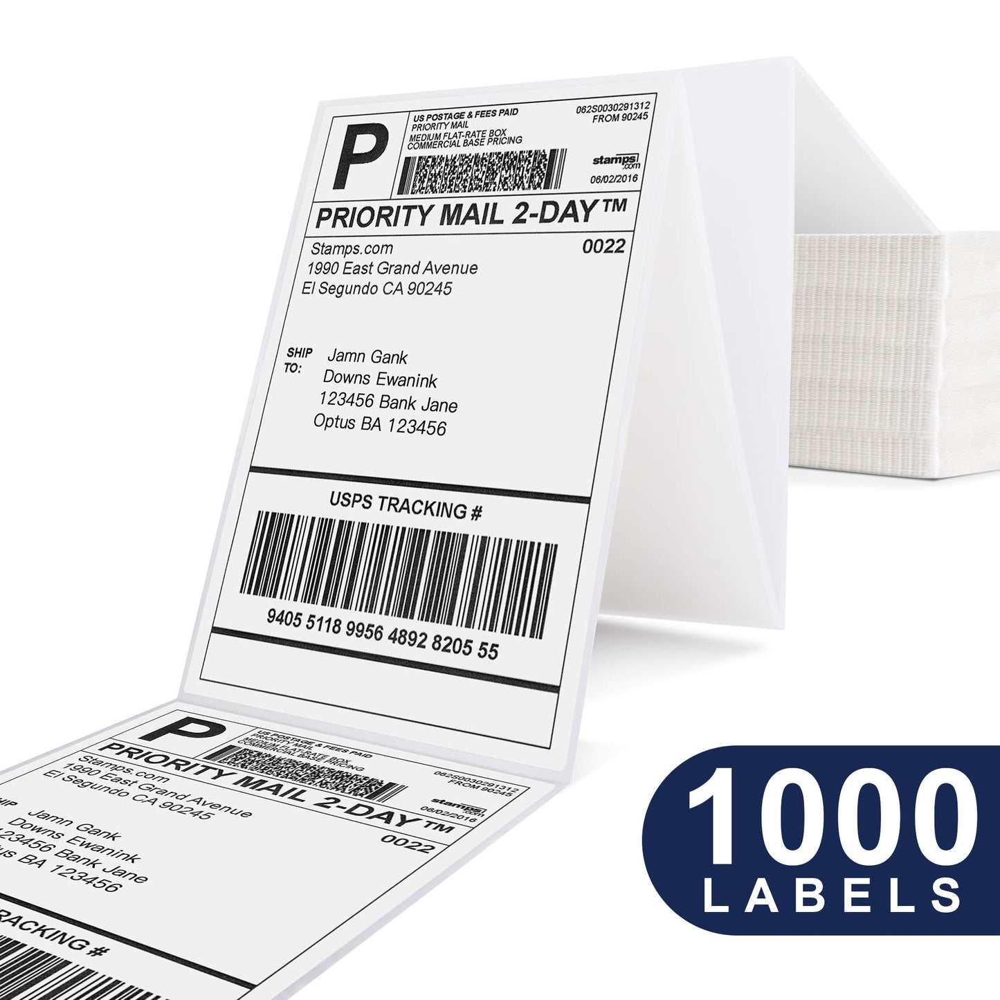 POLONO Genuine 4" x 6" Direct Thermal Shipping Label, Thermal Label (Pack of 1000), Perforated Fanfold Labels Compatible with POLONO PL60 and PL70E Label Printer, BPA & BPS Free, Commercial Grade