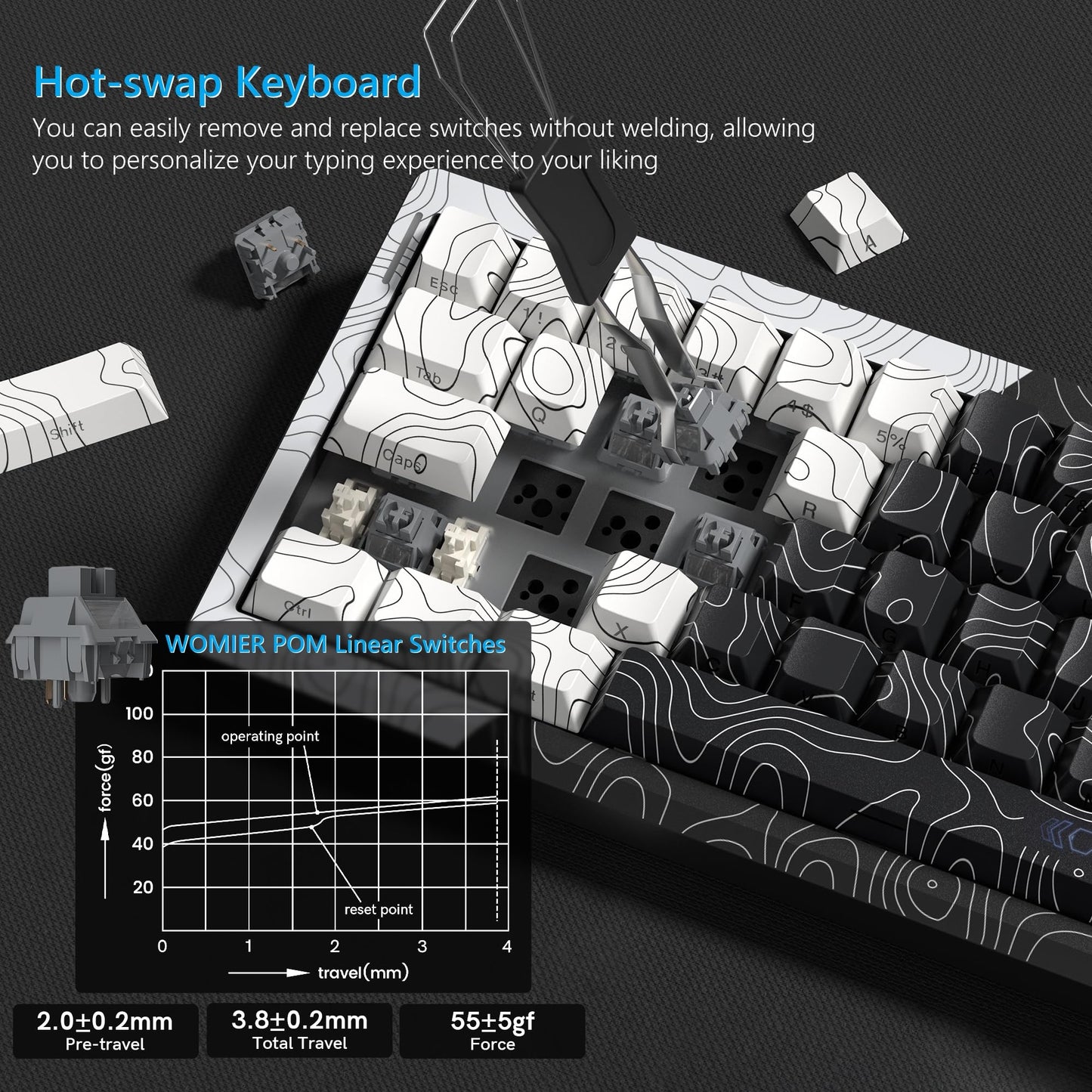 Womier Q61 60% Percent Keyboard with QMK/VIA Topographic Gaming Keyboard, Wireless Creamy Mechanical Keyboard, RGB Custom Keyboard Gasket Hot Swappable Keyboard for Windows & Mac-POM Linear Switch
