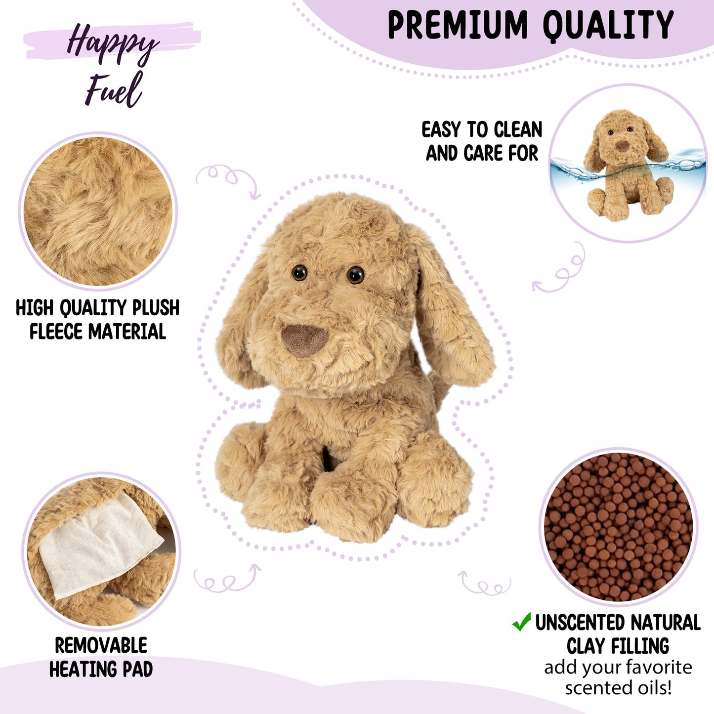 Happy Fuel Poodle Dog Microwavable & Weighted Stuffed Animals -1.5Lbs Unscented Heating Pad for Period Cramps Pain Relief and Anxiety, Cute Goldendoodle Plush Toys Gifts for Women Girls and Kids