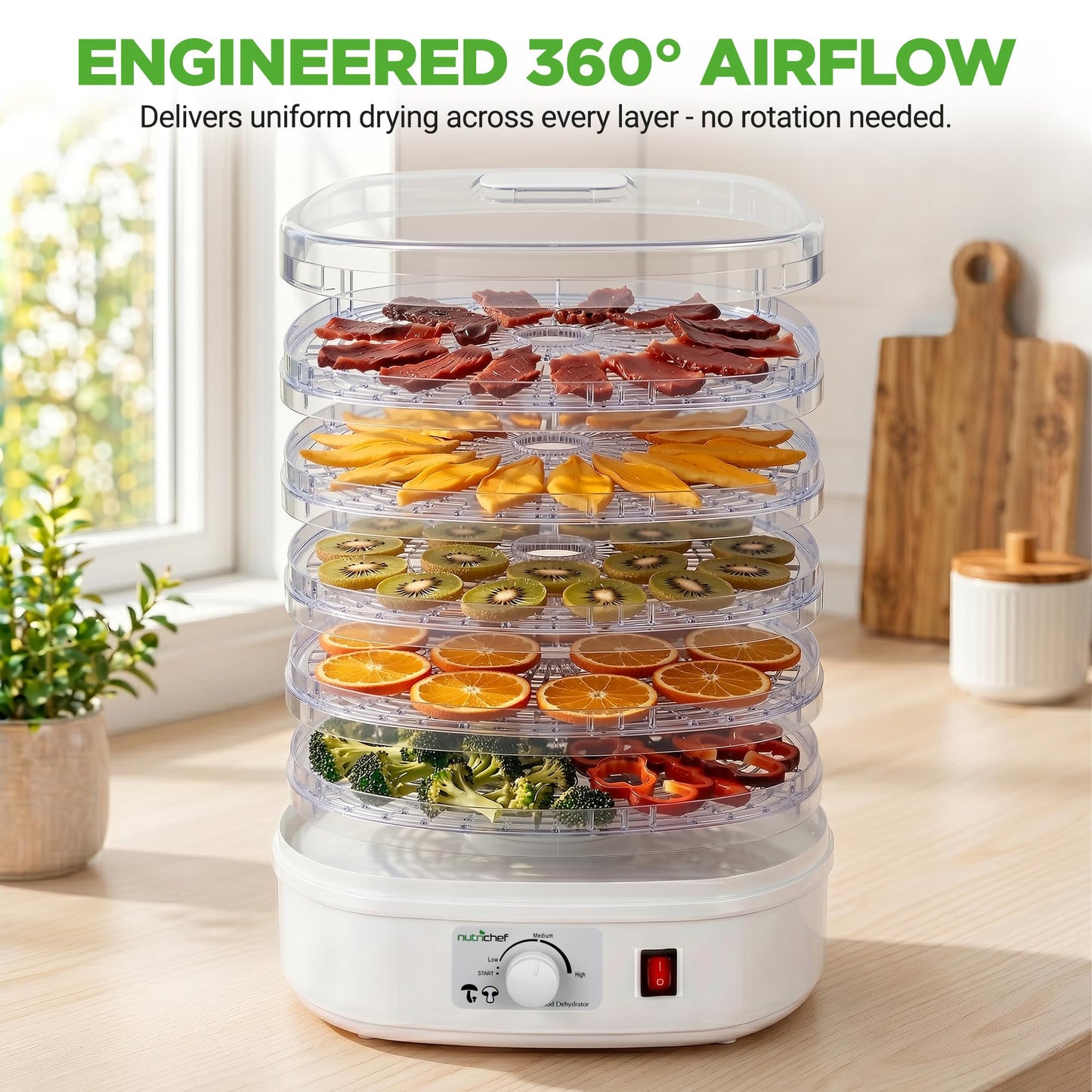 Nutrichef Food Dehydrator Machine | Multi-Tier Appliance for Home Use | Perfect for Beef Jerky, Fruits, Vegetables & Dog Treats | High-Heat Circulation | 5 Stackable Trays