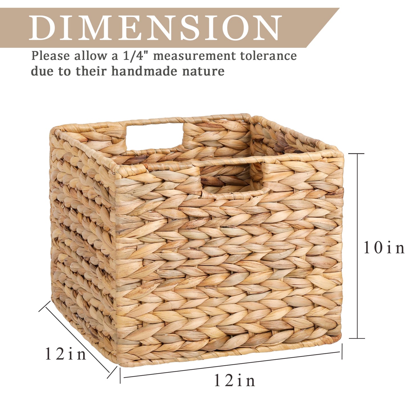 12X12X10in Water Hyacinth Storage Baskets, Wicker Storage Cubes Set of 3, Kitchen Baskets for Pantry Organization, Foldable Square Baskets for Shelves