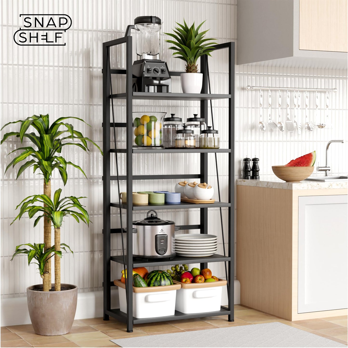 5 Tier Wood Book Shelf Organizer, No Assembly Bookshelf for Bedroom Living Room Office, Rustic Foldable Book Case, Tall Bookshelves, Open Book Shelves, Decorative Folding Shelf Display, Tall Bookcase