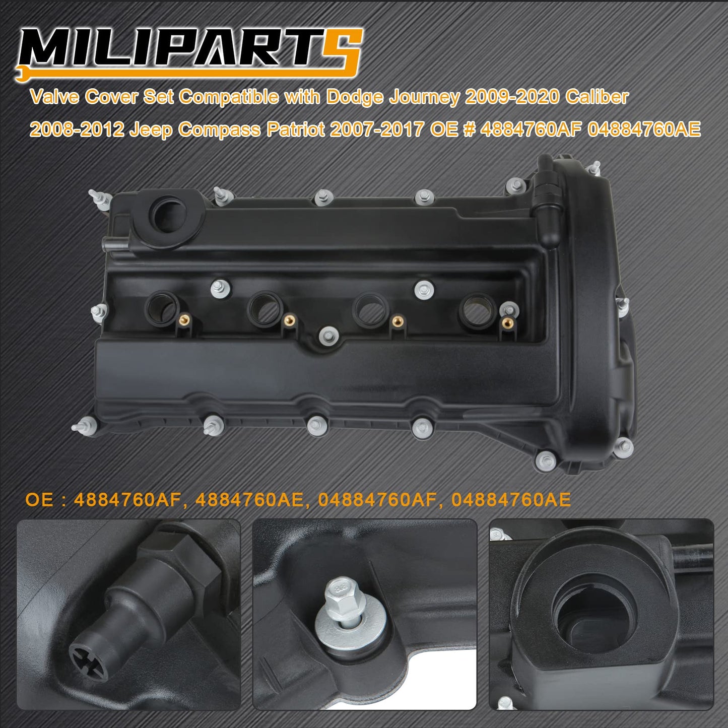 MILIPARTS Valve Cover Set Compatible with Dodge Journey 2009-2020 Caliber 2008-2012 Jeep Compass Patriot 2007-2017 OE 4884760AF 04884760AE