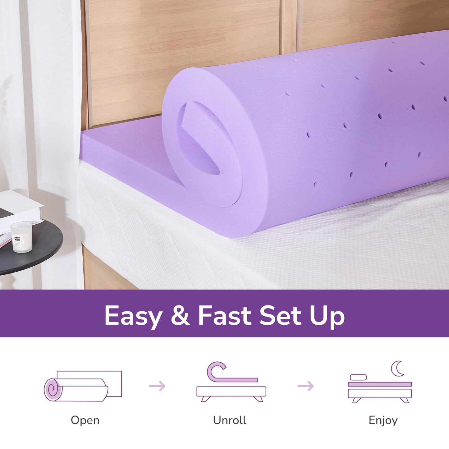 2 Inch Queen Lavender Infusion Memory Foam Mattress Topper for Relaxing Sleep, Ventilated & Pressure Relieving, CertiPUR-US Certified, Medium Firm Topper in a Box, Queen Size, 60"x80"