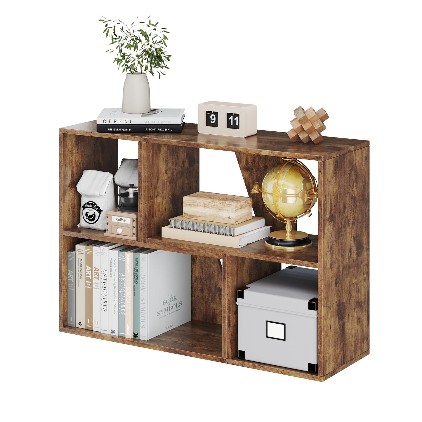 MapleGrace 6 Cube Storage Organizer, Wooden Storage Shelves Bookcase with Back Panels, Stackable Display Bookshelf for Living Room, Bedroom, Study, Hallway, Rustic Brown