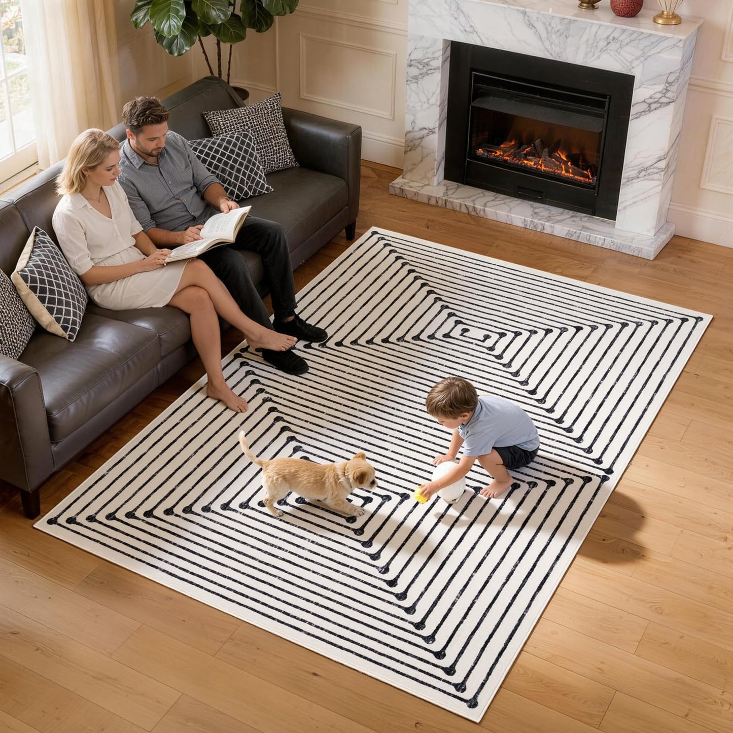 YIHOUSE Washable 5x7 Area Rugs for Living Room, Black and White Striped Rug for Bedroom Playroom Non Slip Low Pile, Soft Modern Geometric Carpet for Entryway Home Office Decor