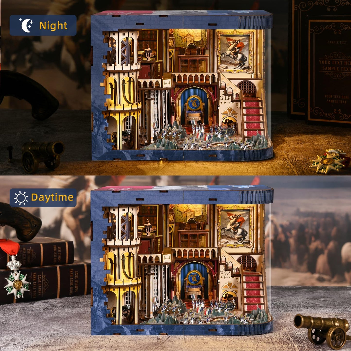 MiniCity DIY Book Nook Kits for Adults, Miniature Dollhouse Booknook Kit, 3D Wooden Puzzle Creative Decorative Bookends Bookshelf Diorama Insert Crafts Hobbies Gifts (Napoléon)