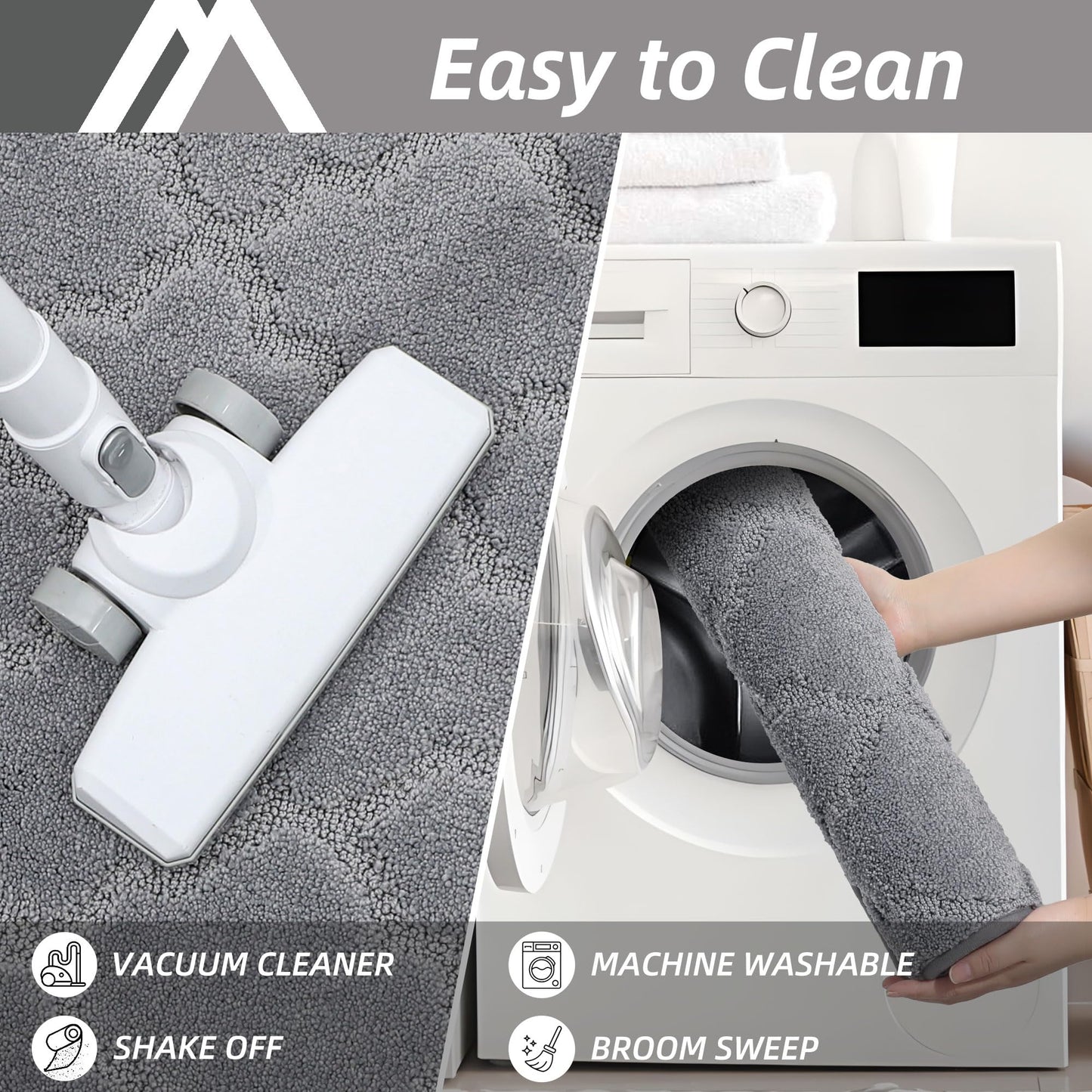 COSY HOMEER Soft Kitchen Rugs [2 PCS] for in Front of Sink Super Absorbent Kitchen Floor Mats and Mats 24x35 Inch/24X60 Non-Skid Kitchen Mat Standing Mat Washable,Polyester,Grey