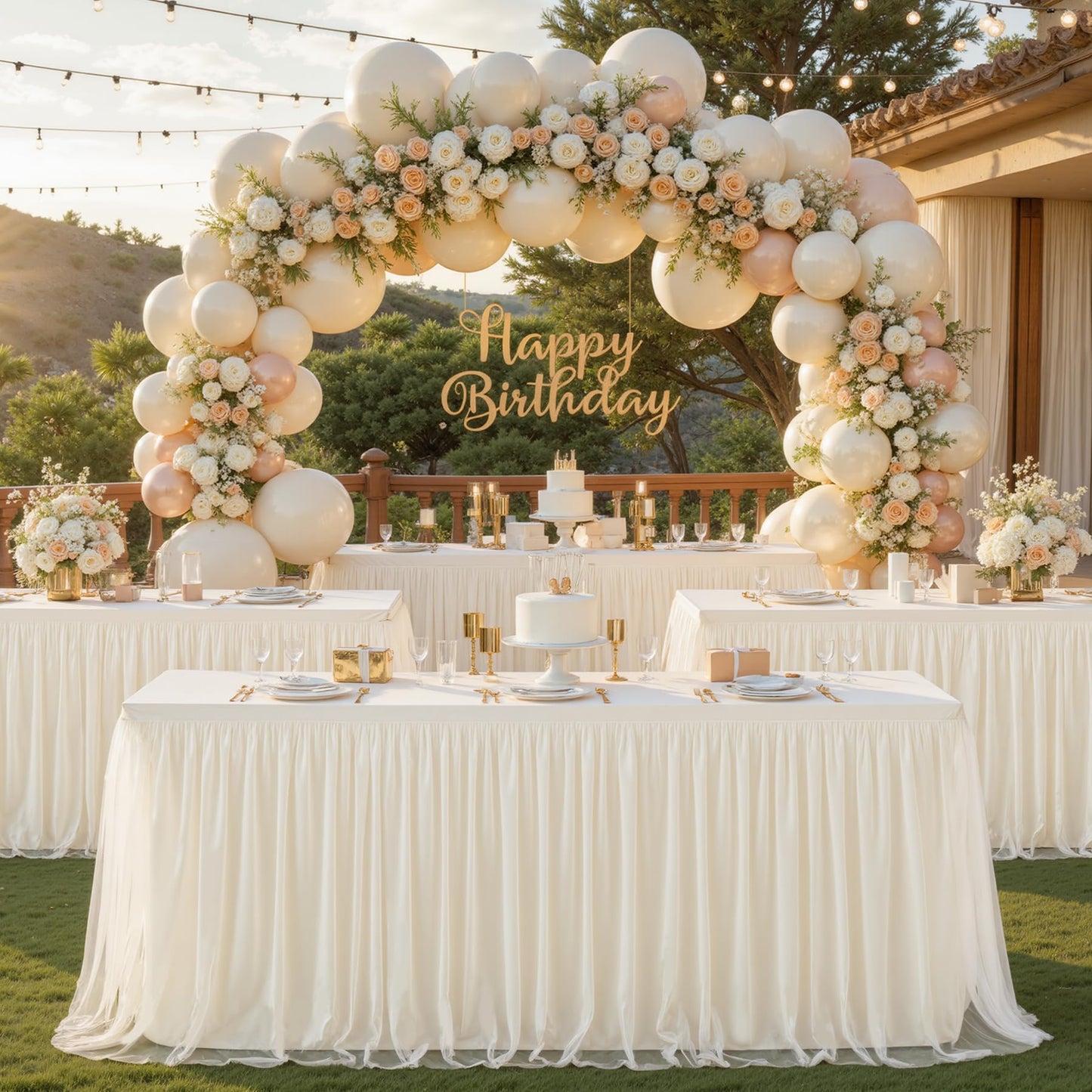 4 Pack 6ft Ivory Tulle Tablecloths for Rectangle Tables 6 Foot Ivory Rectangular Table Cloth Wrinkle Free Table Cover with Tutu Skirt for Wedding Baby Shower Birthday Party Banquet Buffet Cake