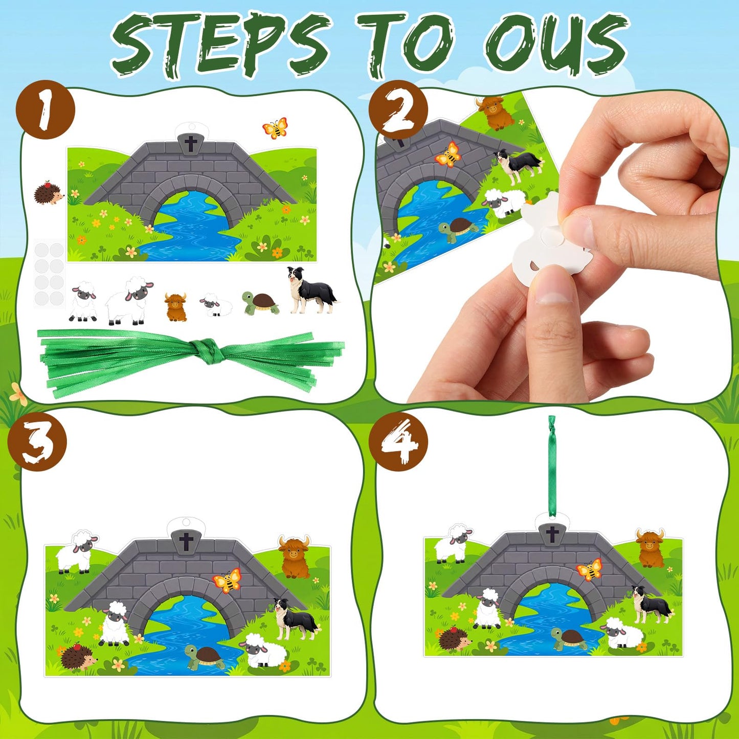 MotiMind 48 Pack 2026 Emerald Isle Craft Kits for Vbs 7.87 Inch Pastoral Countryside Hanging Decor with Animal Stickers Farm Theme Craft Set for Sunday School Church DIY Present Hanging Decoration