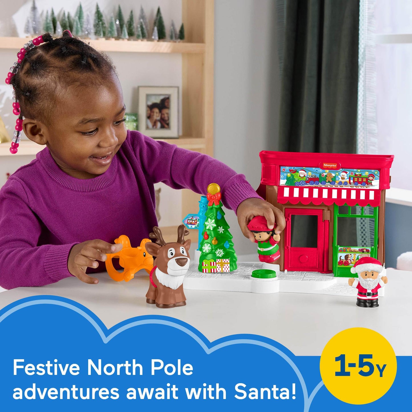 Fisher-Price Little People Toddler Toys Christmas Wonderland Gift Set with Santa Elf & Reindeer Figures for Ages 1+ Years