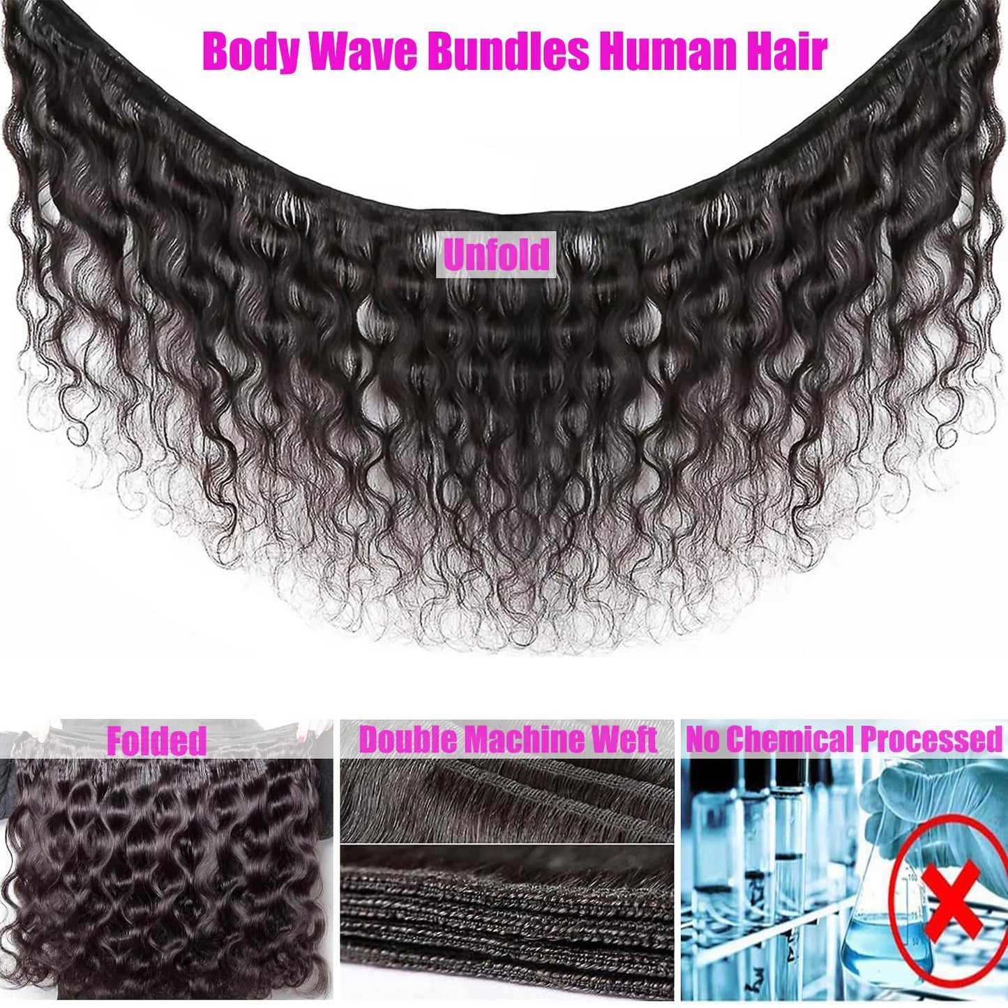 12A Body Wave Human Hair Bundles 16Inch Bundles Human Hair 100% Unprocessed Brazilian Virgin Hair Weave Deals Human Hair Extensions for Women Natural Color