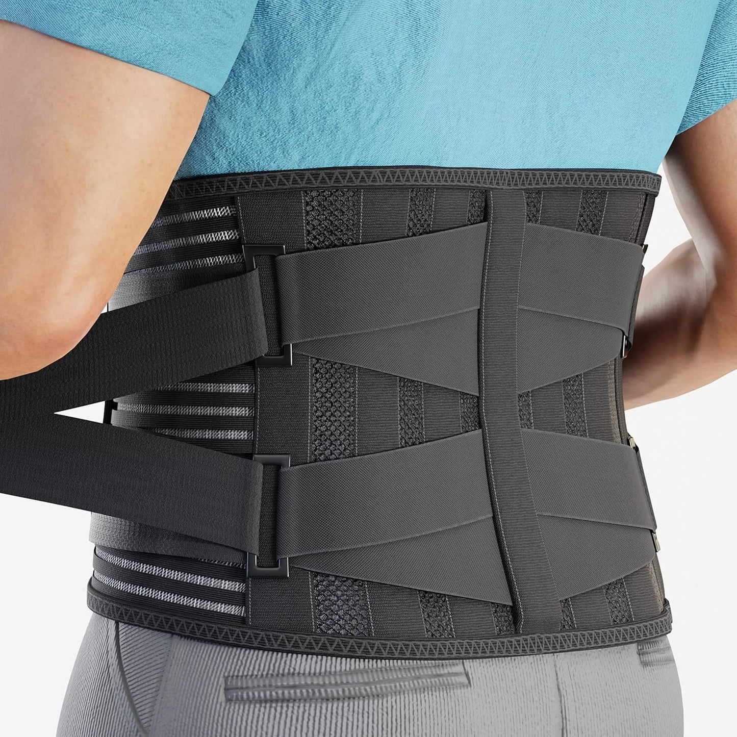 Modvel Back Braces for Lower Back Pain Relief with 6 Stays, Breathable Back Support Belt for Men/Women for work, Anti-skid lumbar support belt with 16-hole Mesh for sciatica (XL)