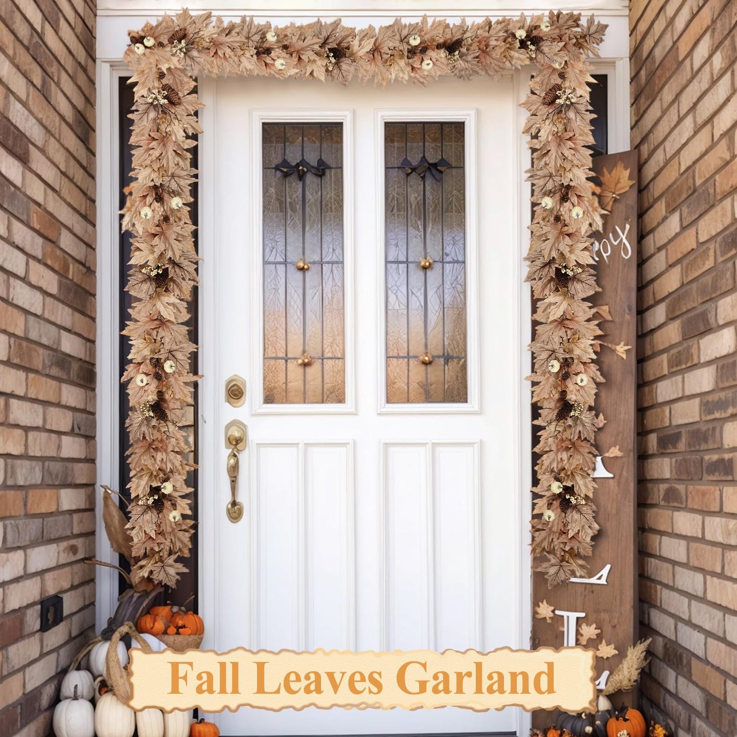 6 FT Fall Garland with Lights Timer Function Autumn Fall Leaves Garland with Berries Pine Cones Pumpkins Realistic Automatic ON/Off Timer Fall Decorations for Home Mantle Fireplace Porch Door Table