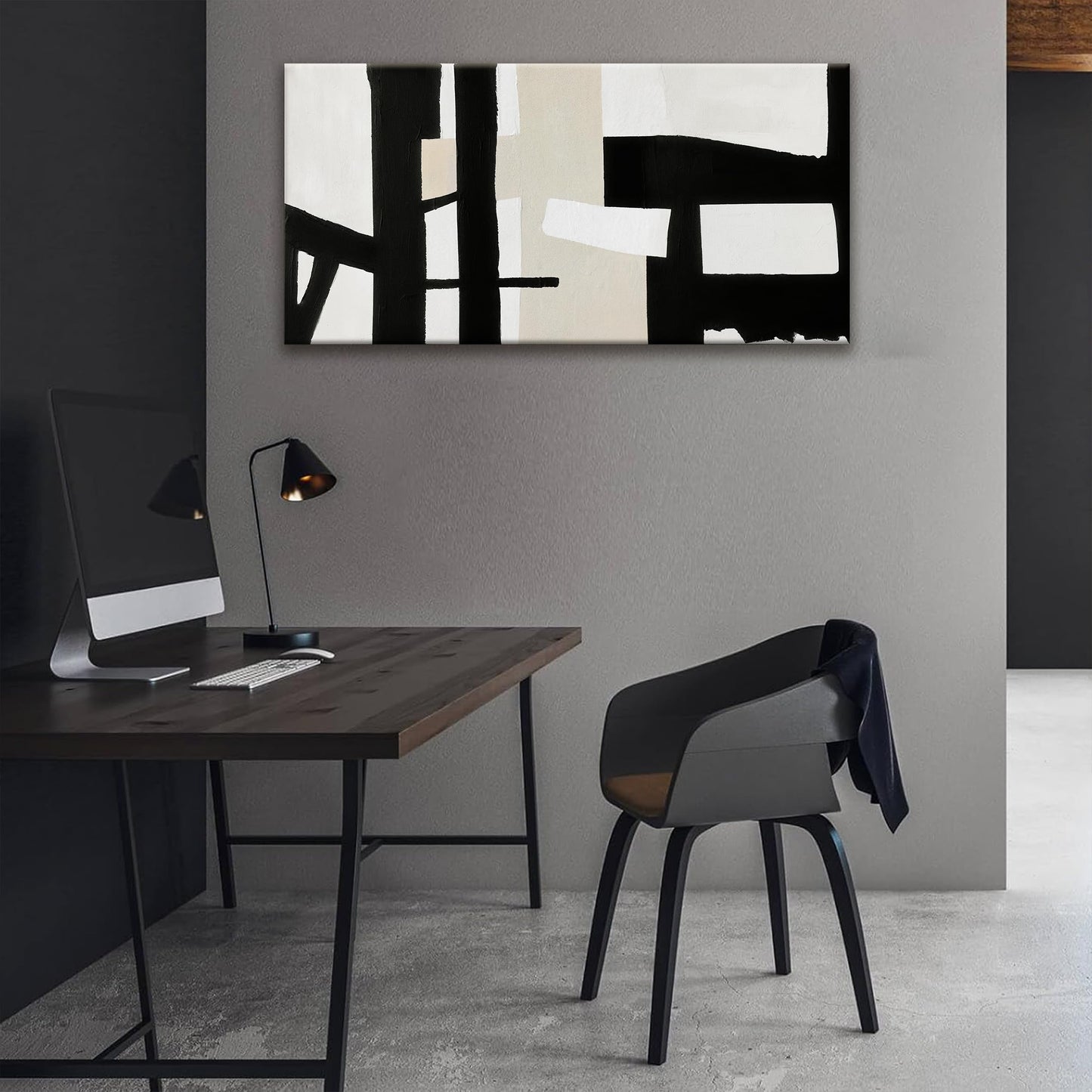 QSQ Abstract Black And White Wall Art Painting Canvas Art Wall Decor 20" W x 40" L Decorations Grey White Wall Art Office Home Wall Decor Canvas Picture Artwork For Bedroom Kitchen