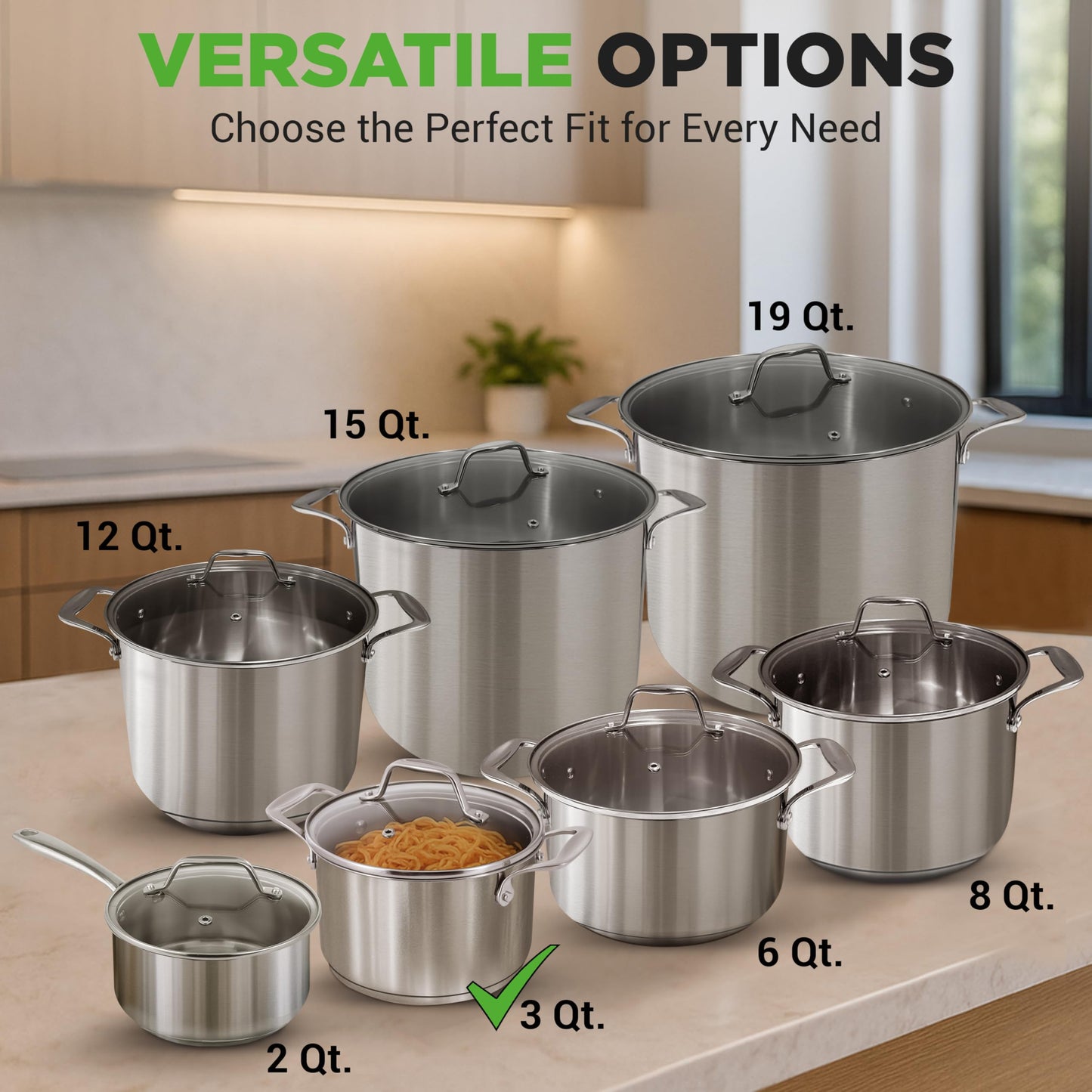 NutriChef 3-Quart Stainless Steel Soup Pot - 18/8 Food Grade Heavy Duty Cookware, Stock Pot, Stew Pot, Simmering Pot Kitchenware w/See Through Lid, Dishwasher Safe, For Induction Gas Ceramic Cooktops