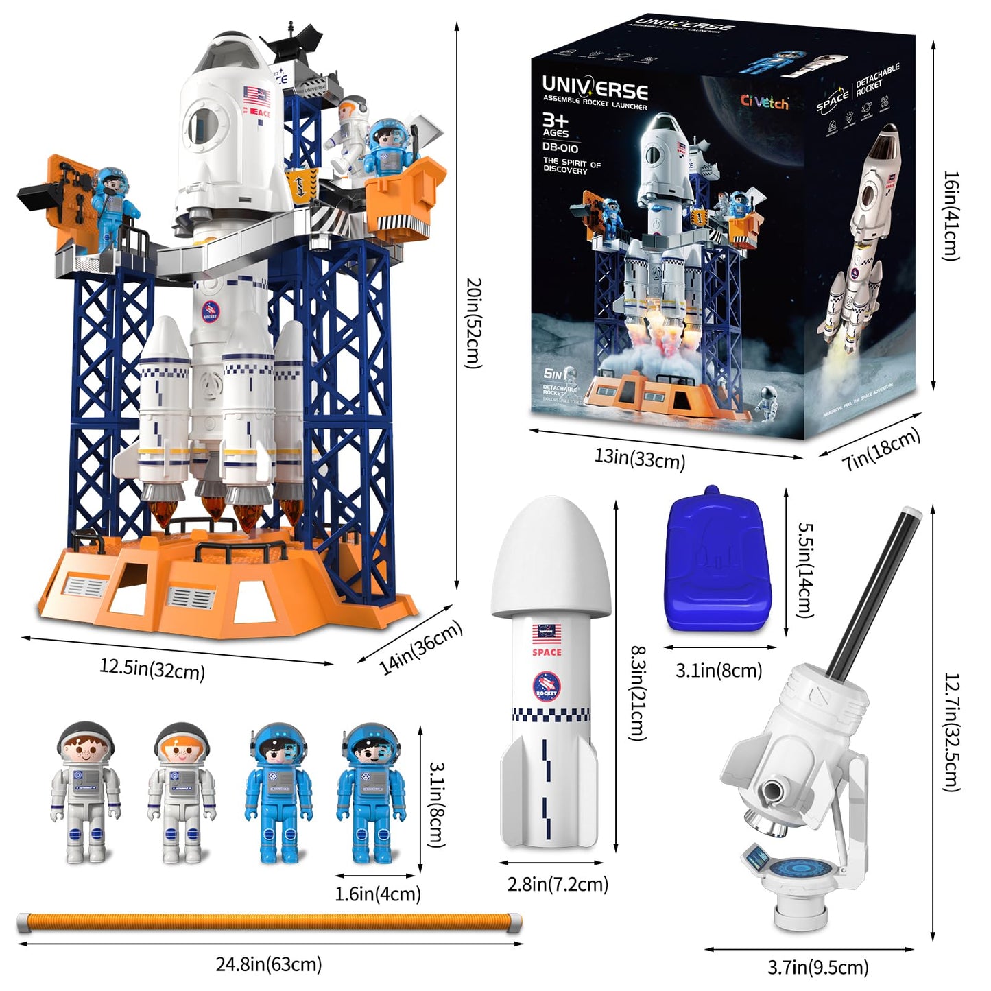 Rocket Launcher Space Shuttle Toys for Kids Boys Age 3 4 5 6 7 8 9 Years Old, 2-in-1 STEM Building Aerospace Toys with Rocket Launcher for Indoor Outdoor, Spaceship Toys Birthday Gift for Boys Girls