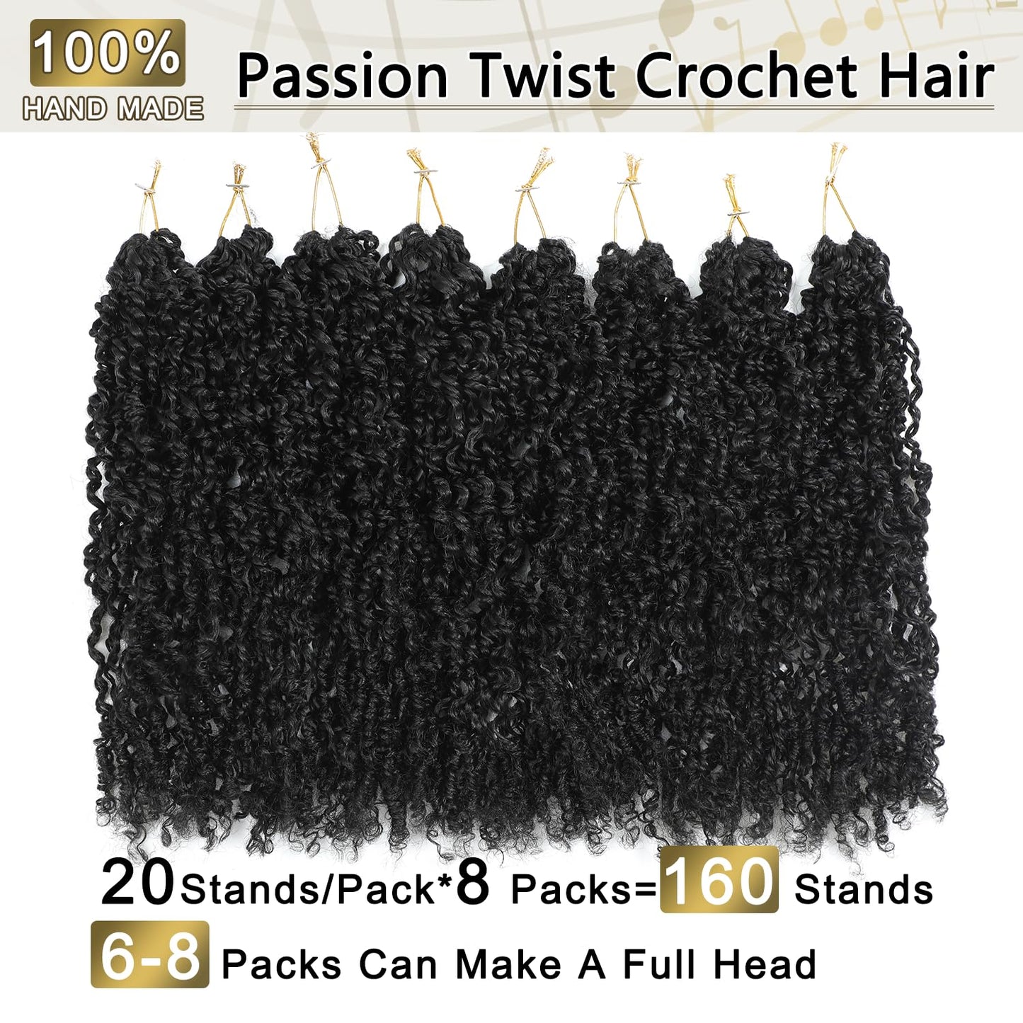 Boho Passion Twist Crochet Hair 20" - 8 Packs Black Pre Twisted Mini Yanky Twist Curly Senegalese Dreadlocks Extensions Pre-looped Soft Locs Braids for Women Synthetic