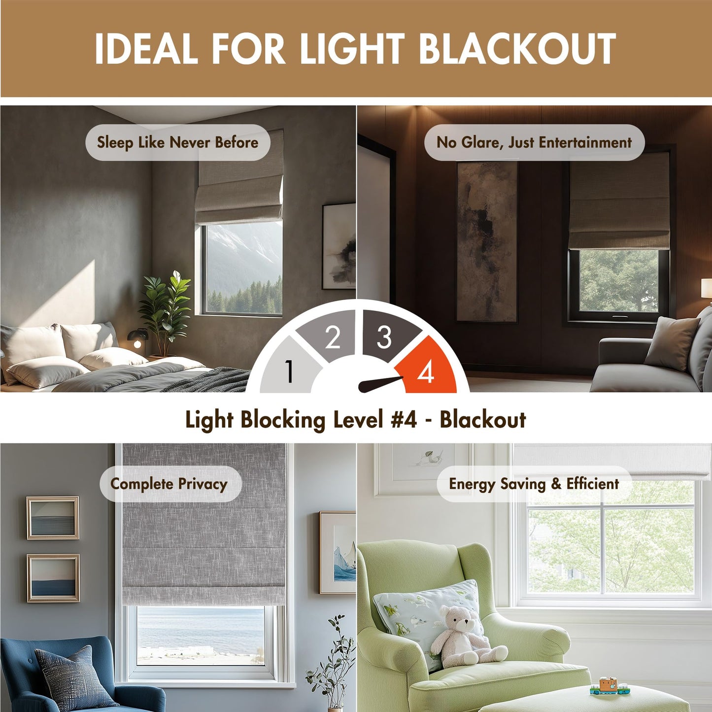 Madison Park Cordless Roman Shades, Blackout Window Blind Privacy Window Shades, Thermal Insulated Cordless Window Treatment for Bedroom, Living Room, Quincy, Single Panel 35" W X 64" H Linen