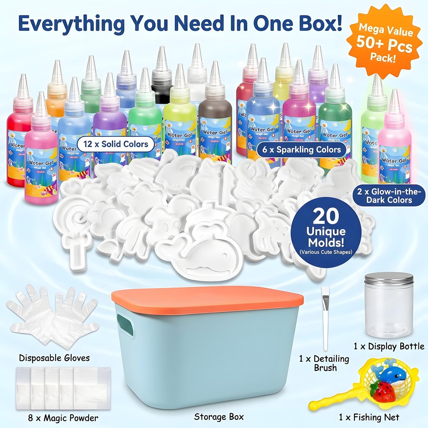 EggSun Magic Elf Water Toy for Kids, Aqua Fairy Water Gel Kit, Set of 20 Colors Moldable Figures, 20 Shape Molds, Fun Arts and Crafts Creation Kit for