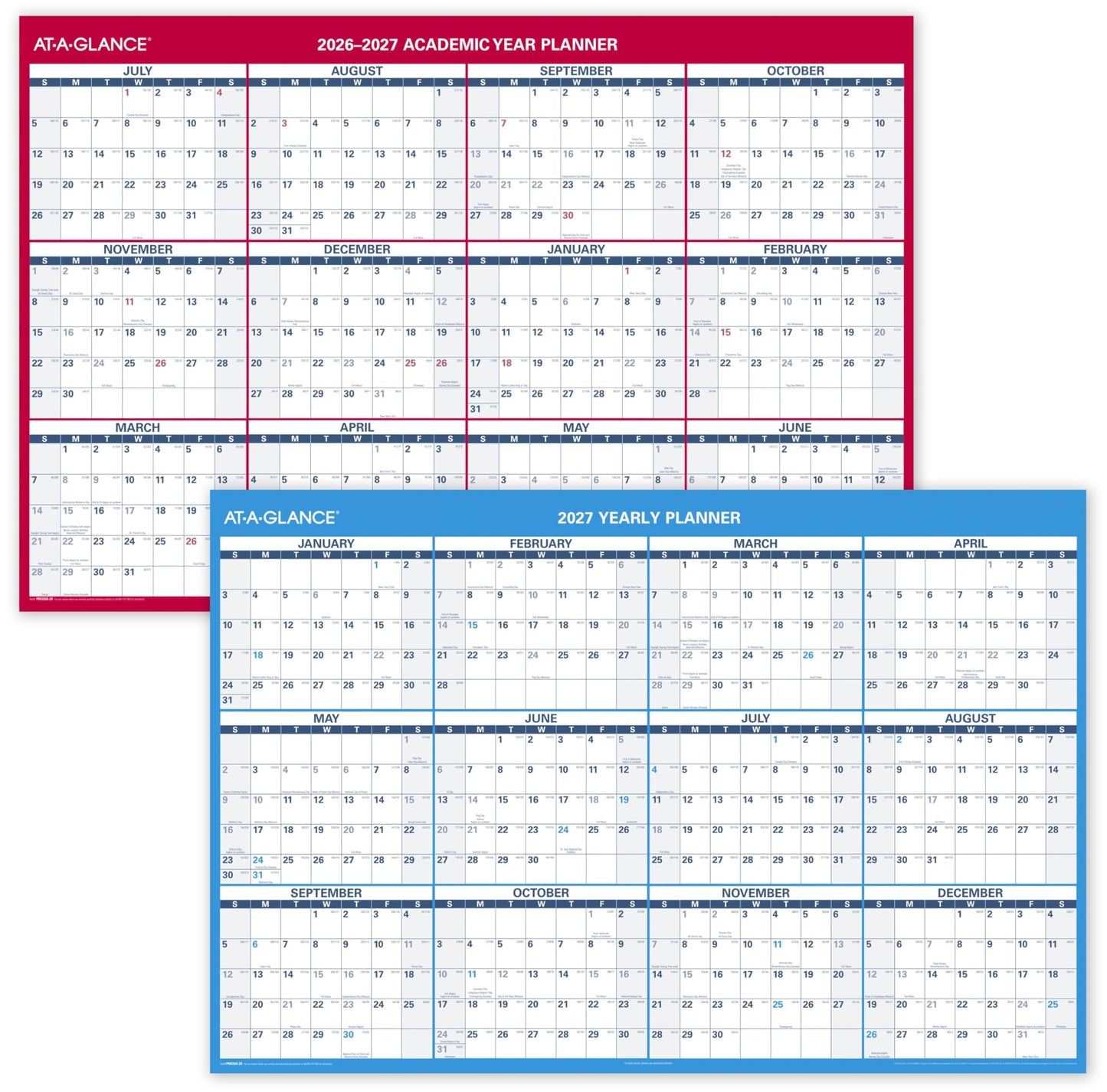AT-A-GLANCE Dry Erase Calendar 2026-2027 Academic & Regular Year Wall Planner, 12-Month, 48" x 32", Double Sided, Horizontal (PM326S28)