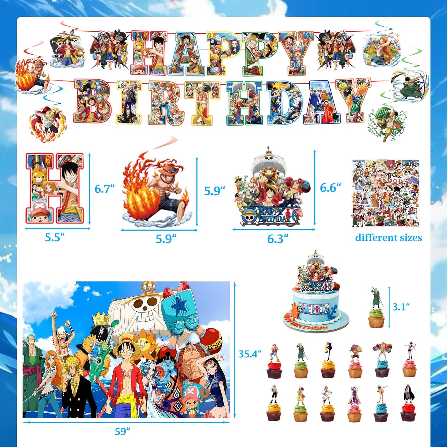 Adeventure Themed Birthday Party Decorations Set - Cartoon Theme Party Supplies (Includes Banner, Foil Balloons, Printed Balloons, Tablecloth, Tableware, Napkins)