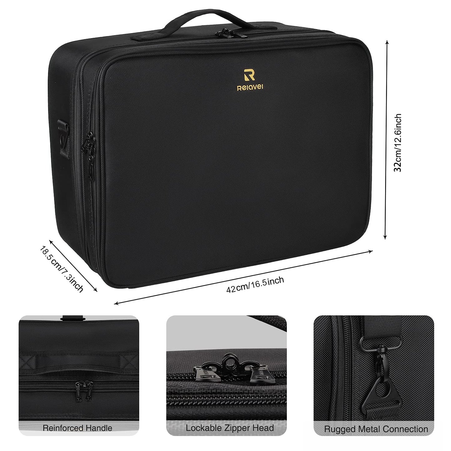 Relavel Large Makeup Organizer Profession Makeup Bag Extra Large Makeup Case with Adjustable Dividers, Adjustable Angle Fixed Belt and Shoulder Strap