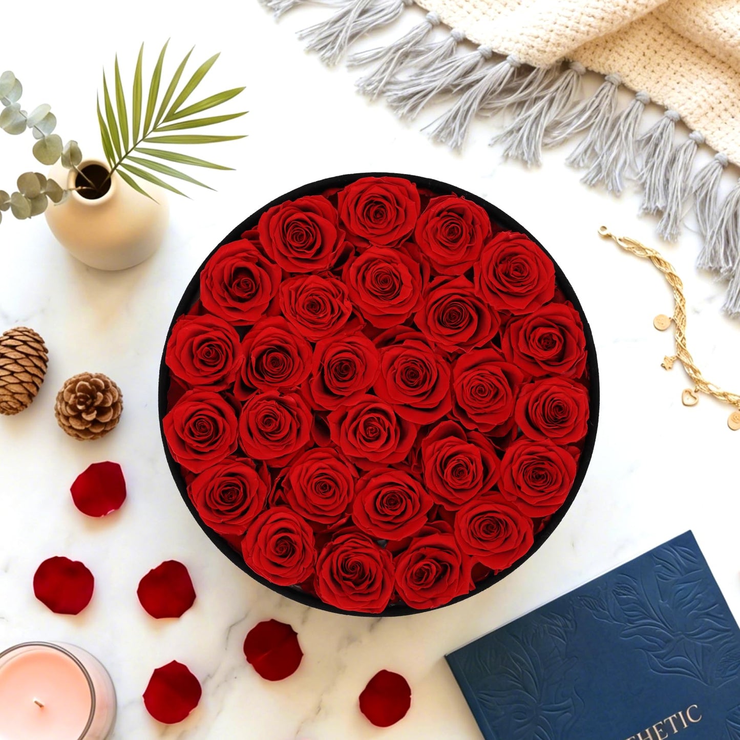 27 Forever Preserved Roses in a Box, Forever Gift for Women, Flowers in a Luxury Suede Container, Birthday Preserved Flowers for Mom, Mothers Day Red Rose Box