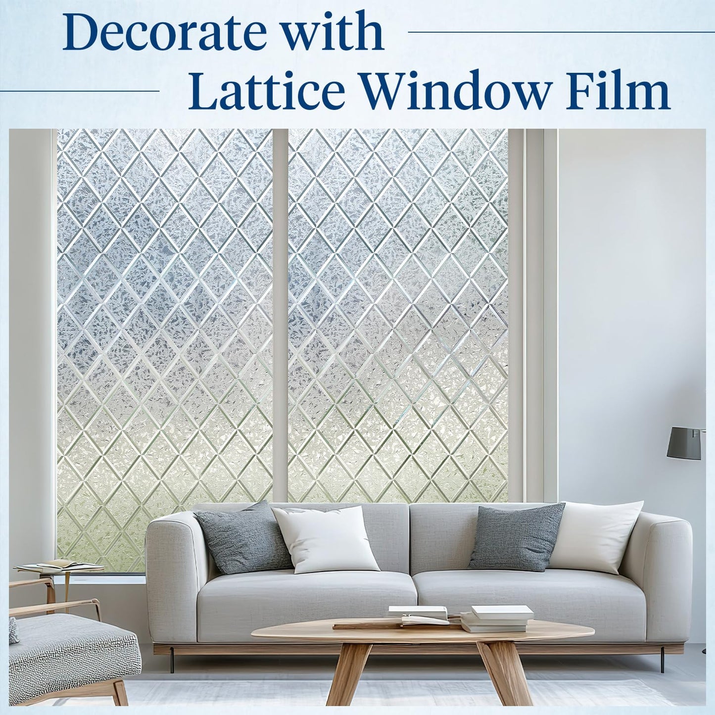 Haton Window Privacy Film Decorative Frosted Glass Window Film, Sun Blocking Stained Glass Clings, Static Cling Removable Stickers for Home Door Coverings, Lattice Pattern 23.6" x 118.1"