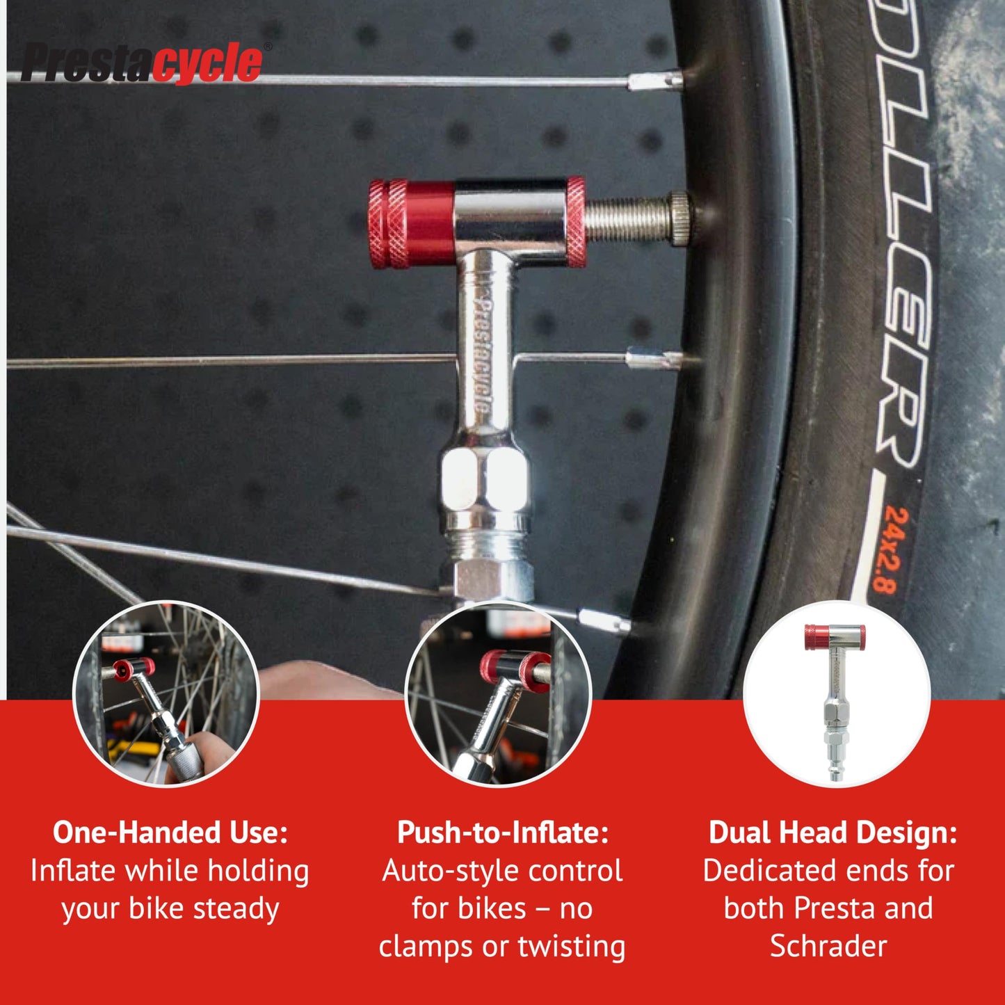 Prestacycle Prestaflator Mini Pro, Bike Tire Inflator Head, Bicycle Air Pump Valve Presta Push-to-Inflate Tool for Air Compressor Lines, Bike Tools & Maintenance, Mini Pro Inflation Tool