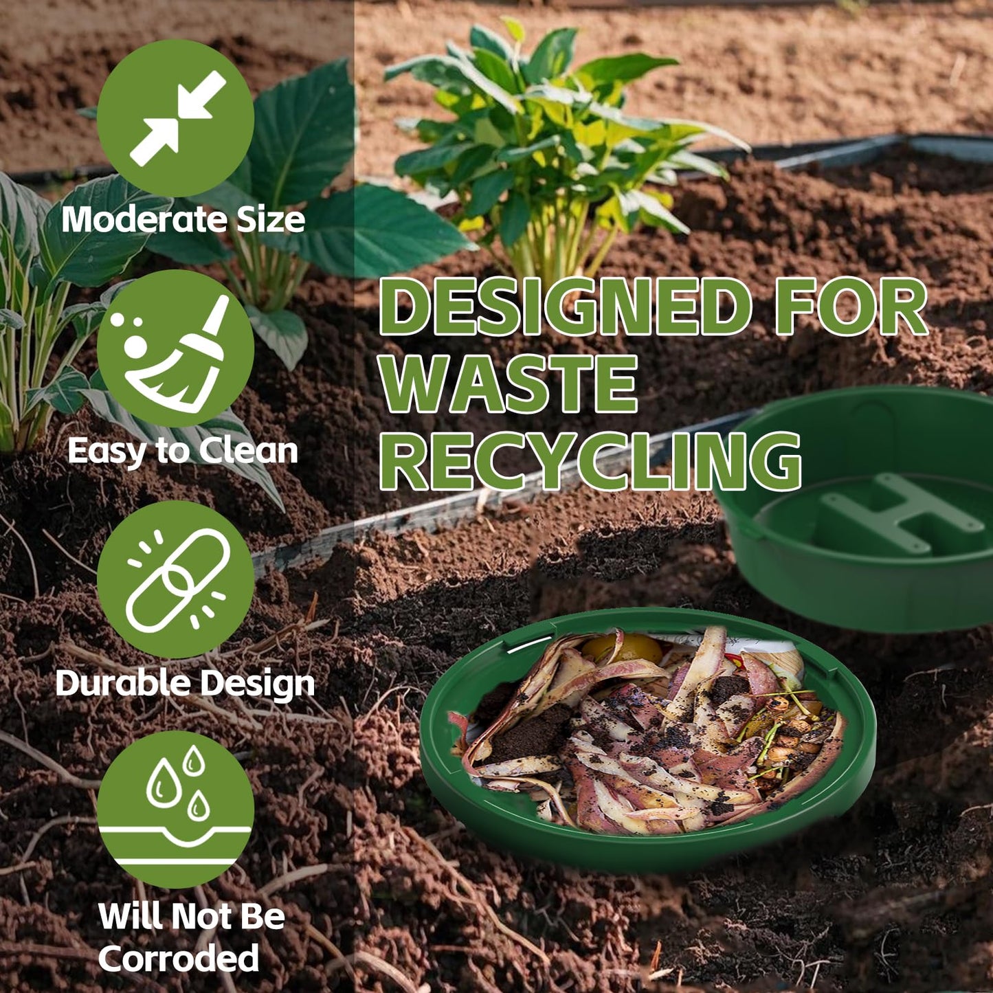 TOP XIAN 4-Pack Inground Worm Composter, Outdoor Worm Compost Bin for Garden Beds & Home Use, Vermicomposting Bin for Beginners (9.5x9.5x10.8Inch), Green