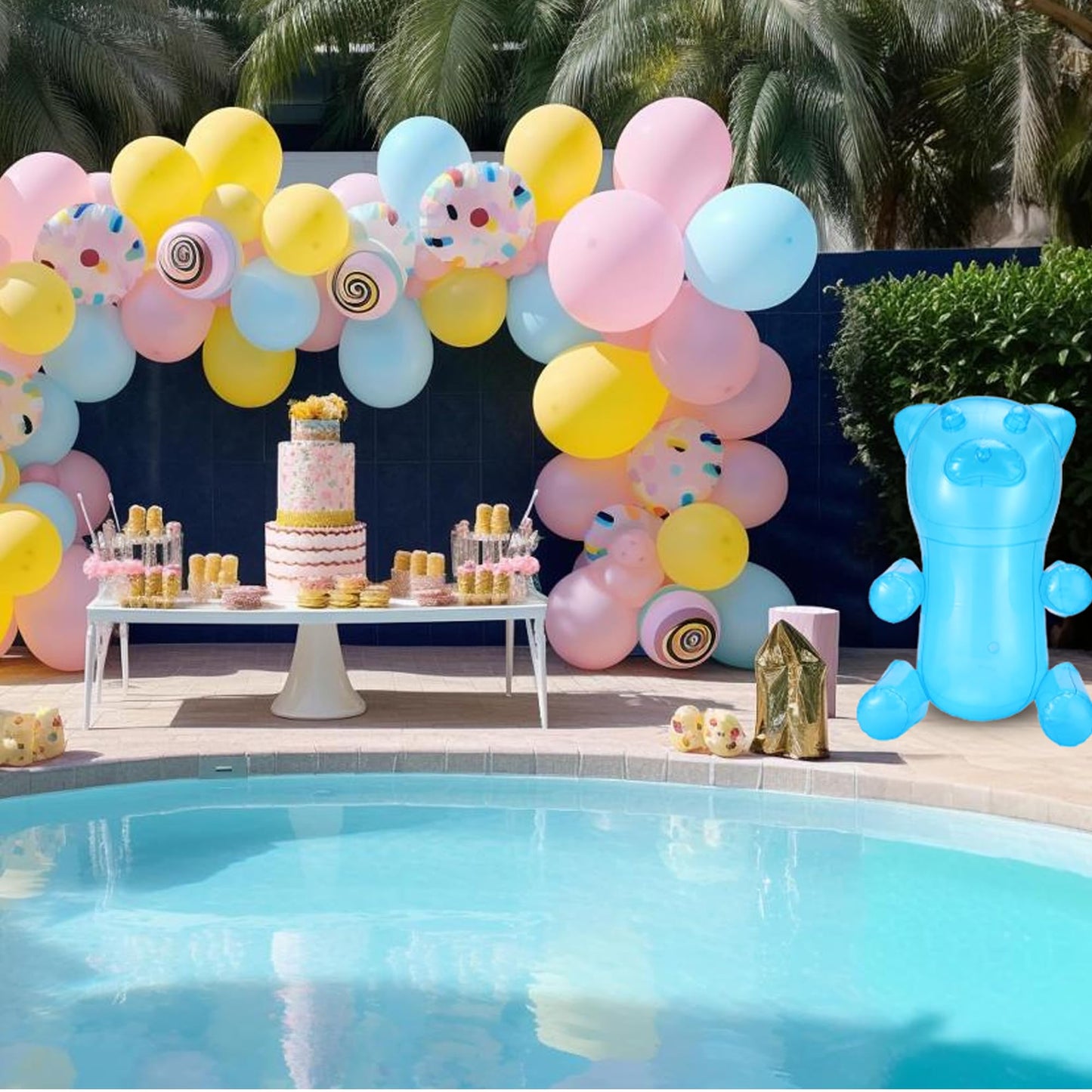 4E's Novelty Inflatable Gummy Bears Huge 24" - Great for Party Decorations, Unique Blow Up Pool Toys for Kids, Candyland Themed Birthday Party Decorations Supplies - Pack of 6