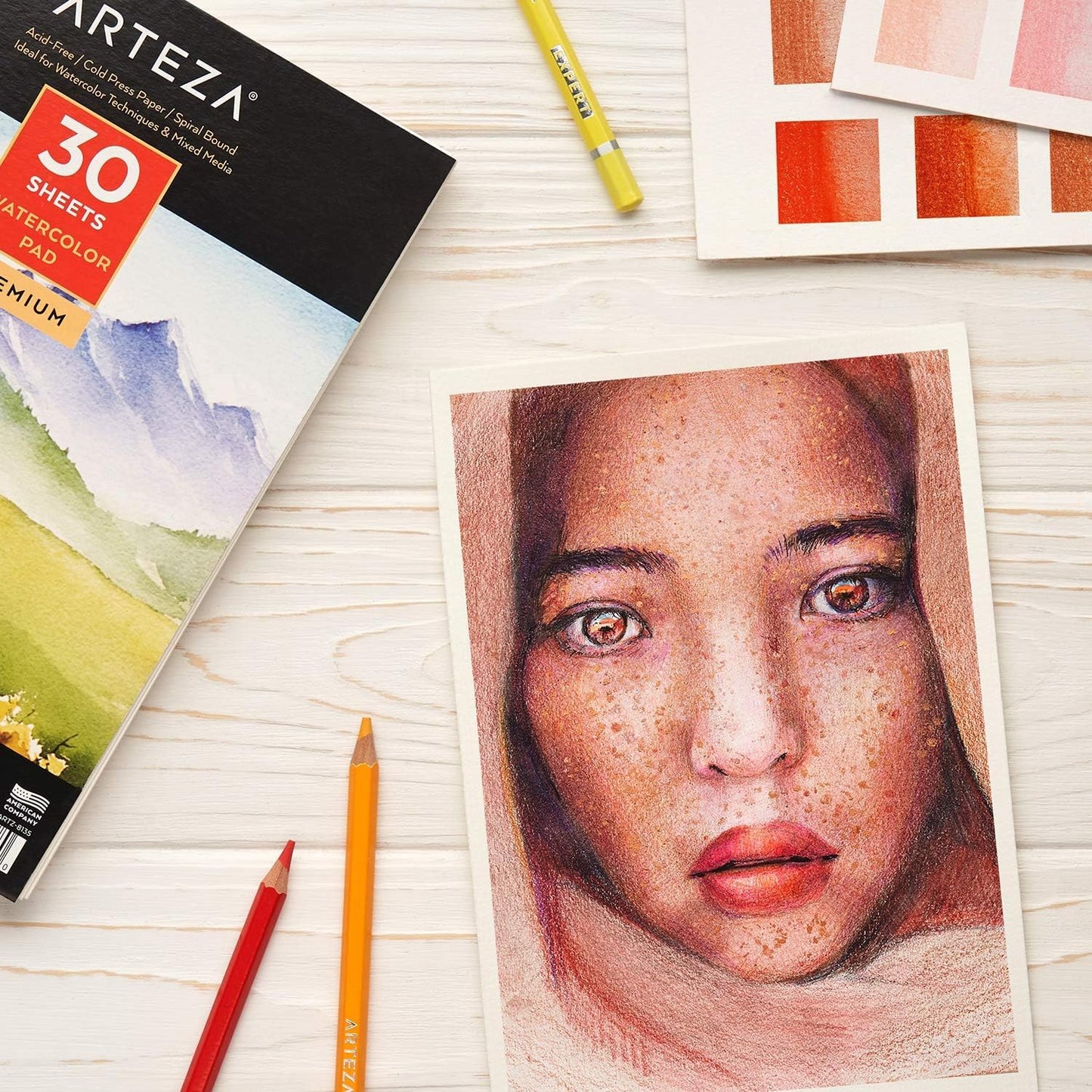 ARTEZA Watercolor Pad, Pack of 3, 5.5x8.5", 90 Sheets, 140lb/300gsm, Cold Press, Acid-Free, Art Supplies for Watercolor Techniques and Mixed Media