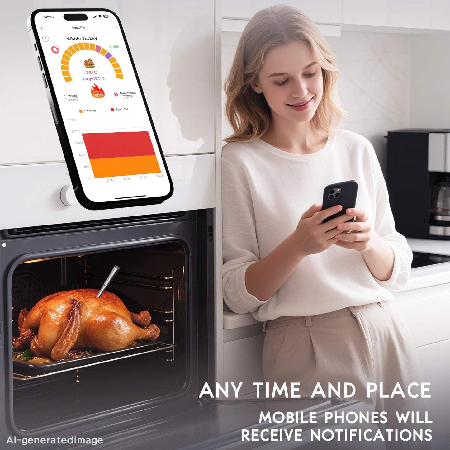 Smart Bluetooth Wireless Meat Thermometer Digital,2 Pcs Probe & LCD Screen for Grill,BBQ,Smoker,Air Fryer,Kitchen, Oven,Perfect for Turkey,Steak,Chicken