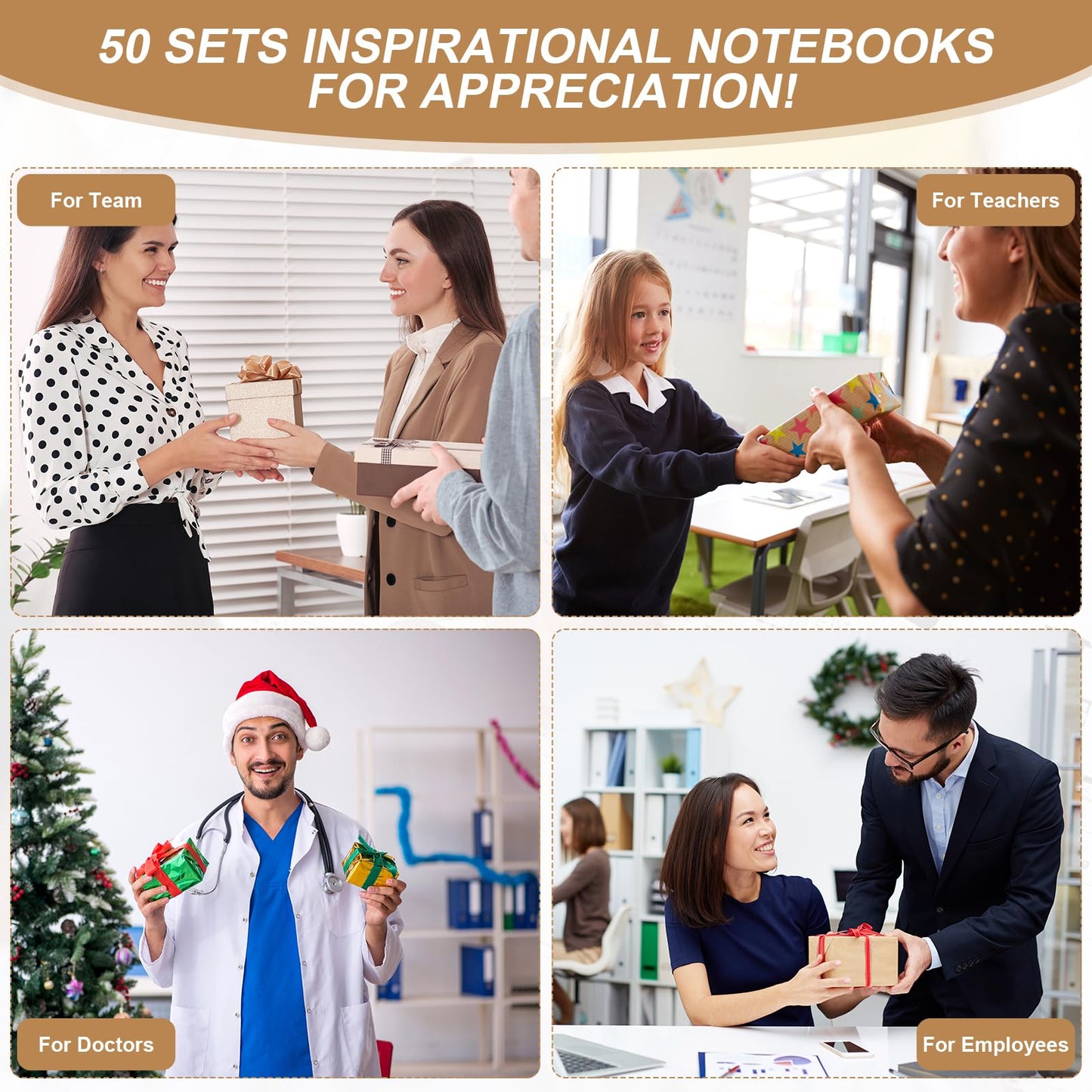 Kosiz 50 Sets Employee Appreciation Gifts Bulk Thank You Notebooks Bamboo Pens Keychains Back to School Gifts for Students
