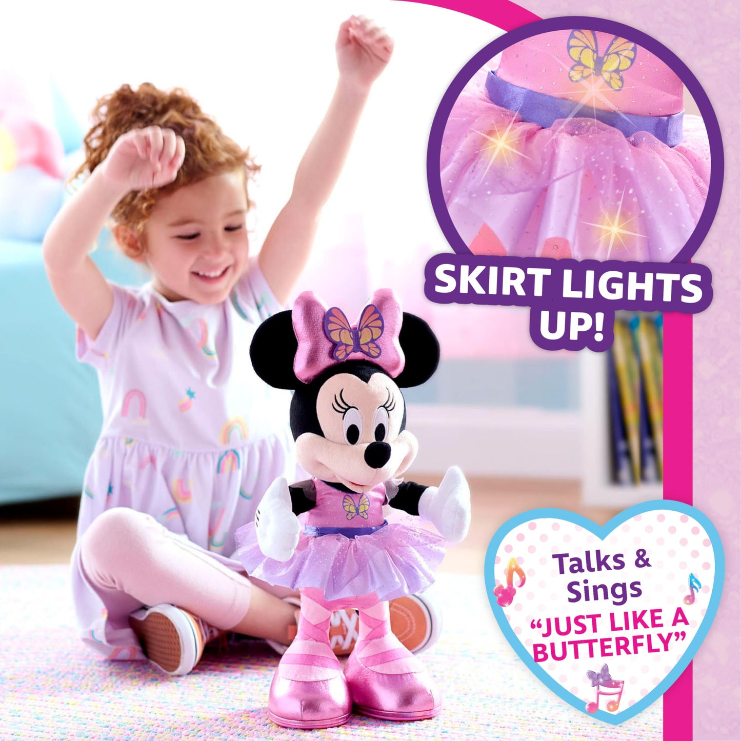 Disney Junior Minnie Mouse Sing and Dance Butterfly Ballerina Lights and Sounds Plush, Sings Just Like a Butterfly, Officially Licensed Kids Toys for Ages 3 Up, Gifts and Presents