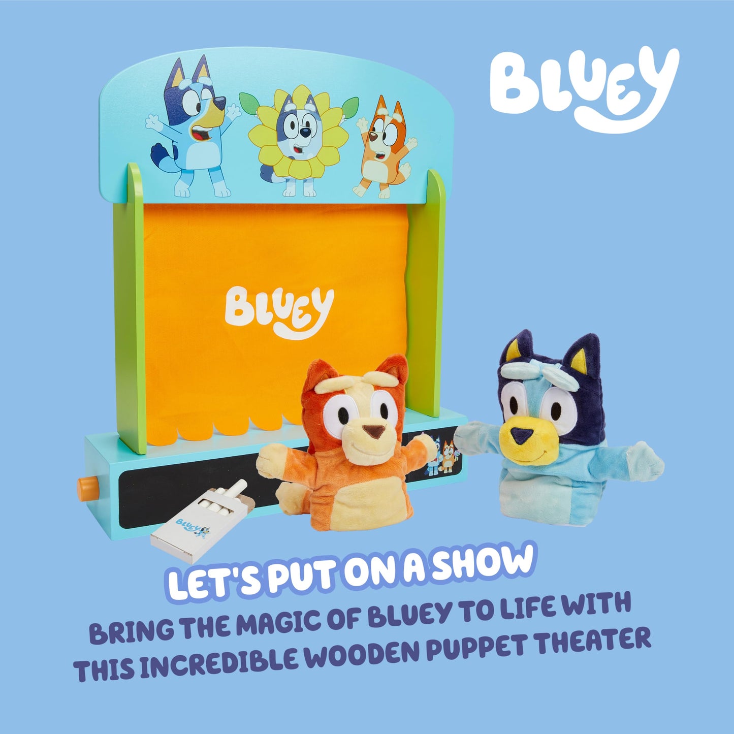 Bluey – Puppet Theater – Colorful Wooden Play Set with Theater and Puppets – FSC-Certified Material – Imaginative Fun for Ages 3 Years and Up