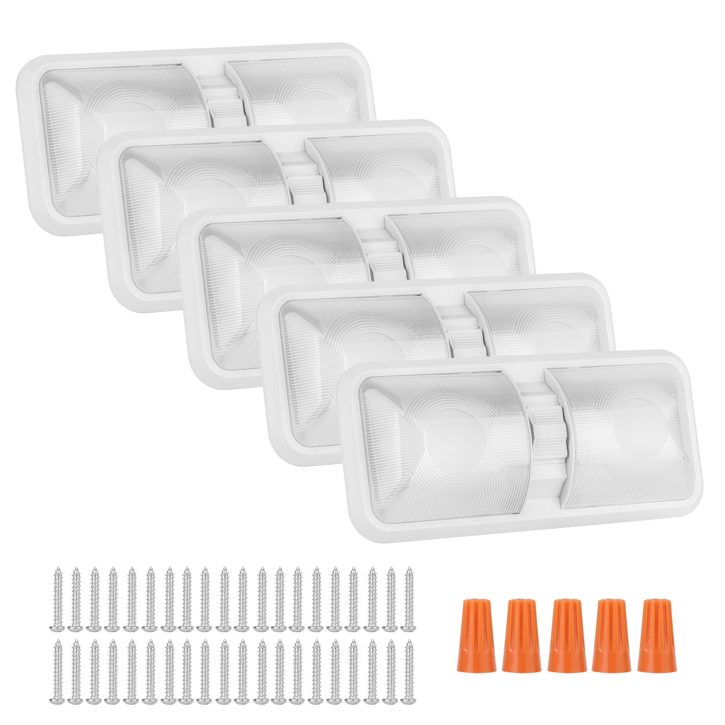 RVZONE 12V Led RV Ceiling 1100 Lumen Double Dome Light | RV Interior Lighting Fixture with ON/Off Switch for RV Trailer Camper Truck Van Boat Car (5 Pack Natural White 4000-4500K)