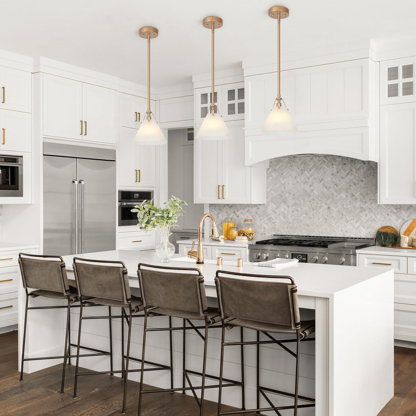 KSANA Gold Pendant Light, Modern Pendant Lights Kitchen Island with Frosted Glass Pendant Hanging Lights for Dining Room, Kitchen, Bedroom, 7.9" W