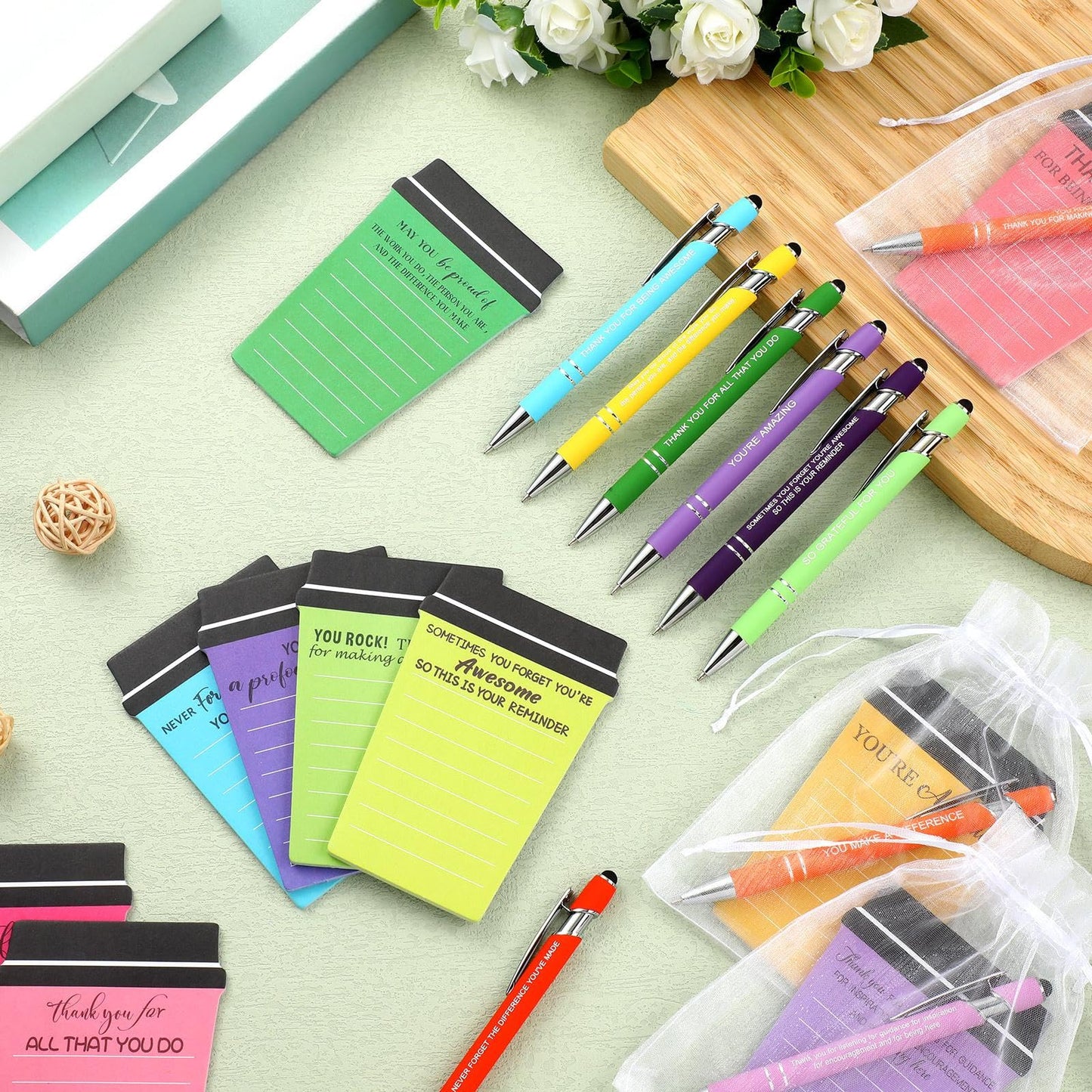 Kosiz 30 Set/90 Pcs Thank You Coffee Cup Notepads Bulk with Ballpoint Pens Bags Inspirational Sticky Notes Teacher Appreciation Week Gifts Thank You Gifts for Staff Employee Team Teacher Nurse