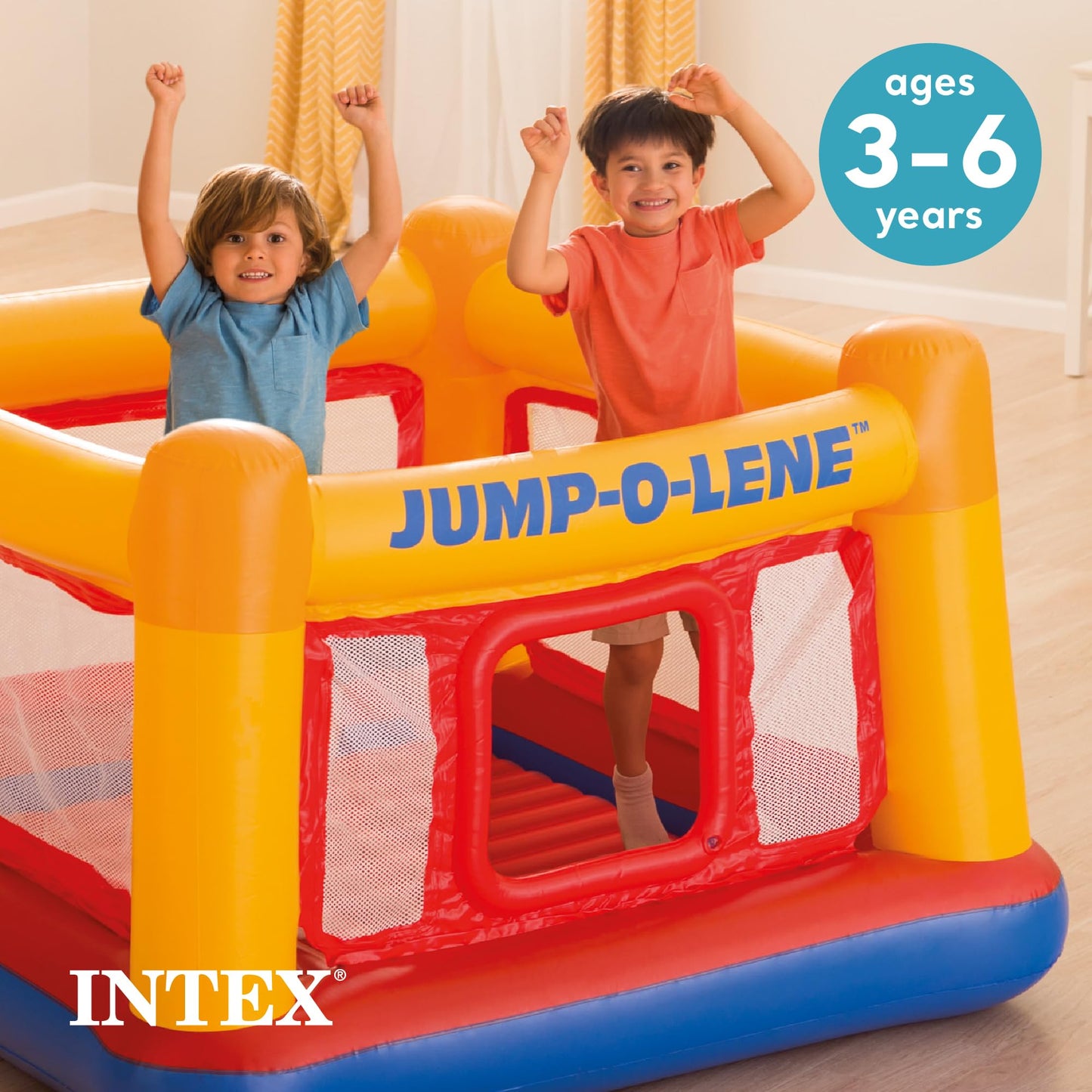 Intex Inflatable Jump-O-Lene Indoor Outdoor Bounce House Toddler Ball Bit Castle Play Set with 100 Small Plastic Balls for Kids 3 to 6, Multi-Collor