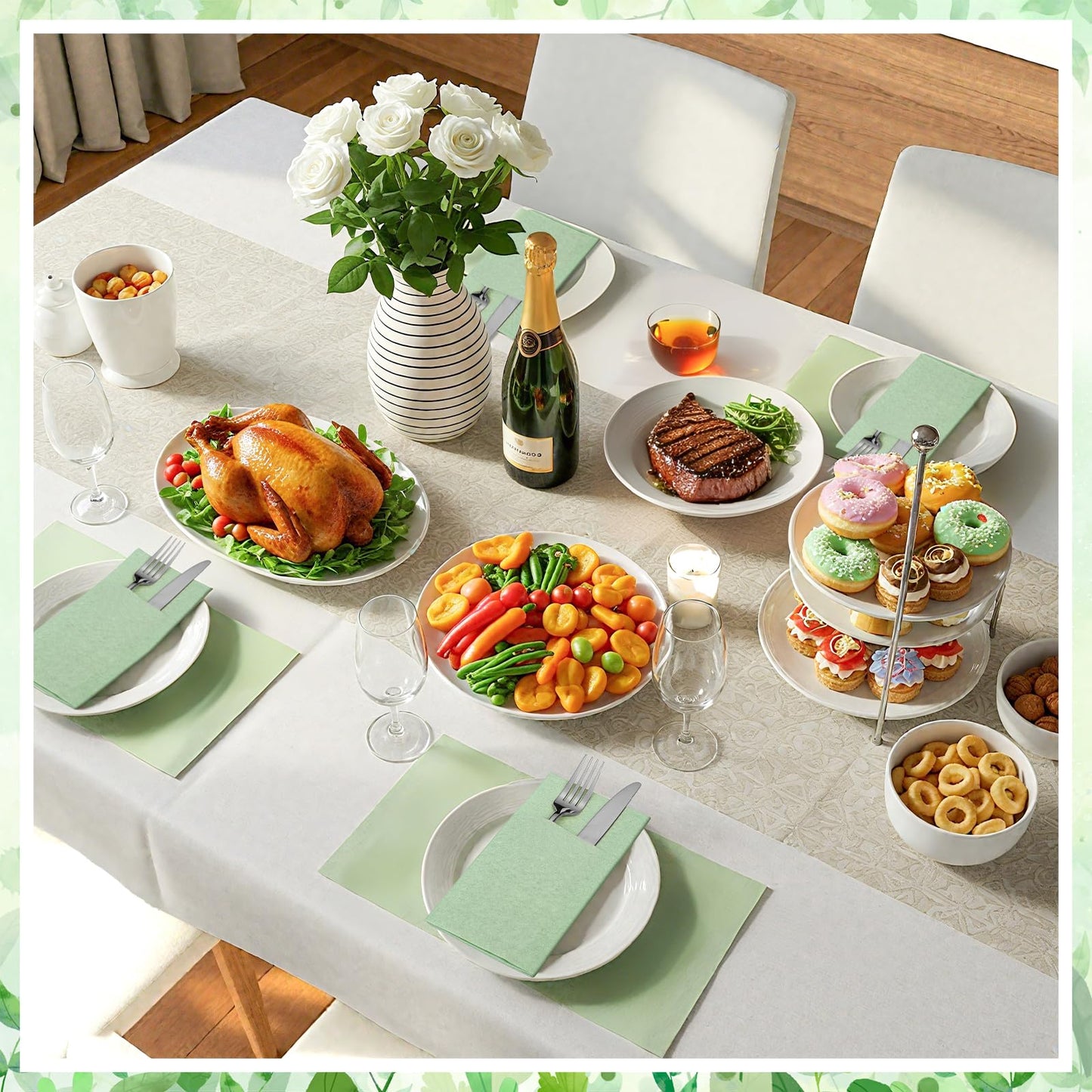 120 Pcs Sage Green Linen-Feel Paper Napkins with Built-in Flatware Pocket, Pocket Linen Napkins Prefolded Cloth Like Paper Napkins Bulk for Silverware Easter Wedding Baby Shower Birthday Bridal Party