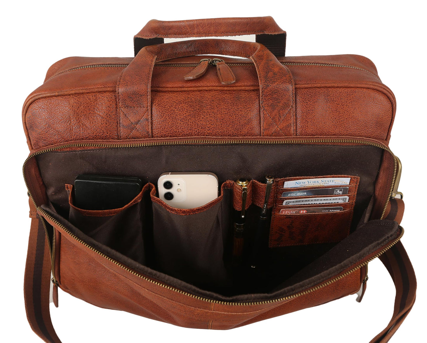 Leather briefcase 18 Inch Laptop Messenger Bags for Men and Women Best Office briefcase Satchel Bag (Wash Tan)