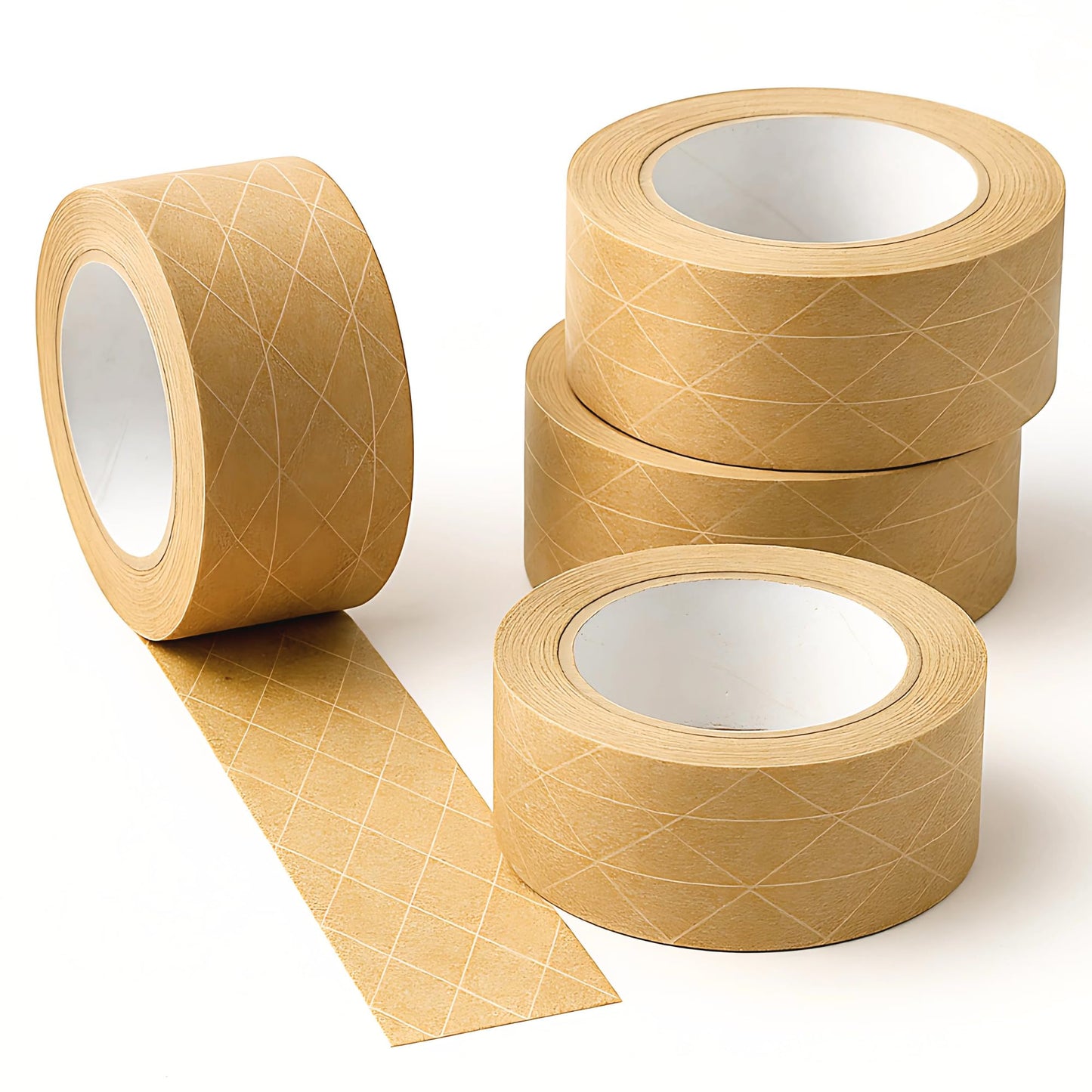 Elasticpack Heavy-Duty Packing Tape 4-Pack – Reinforced Brown Kraft Paper Tape with Fiberglass Filament, Self-Sticking, No Water Needed, Strong Hold for Heavy Box Shipping, 1.88" x 55 yd